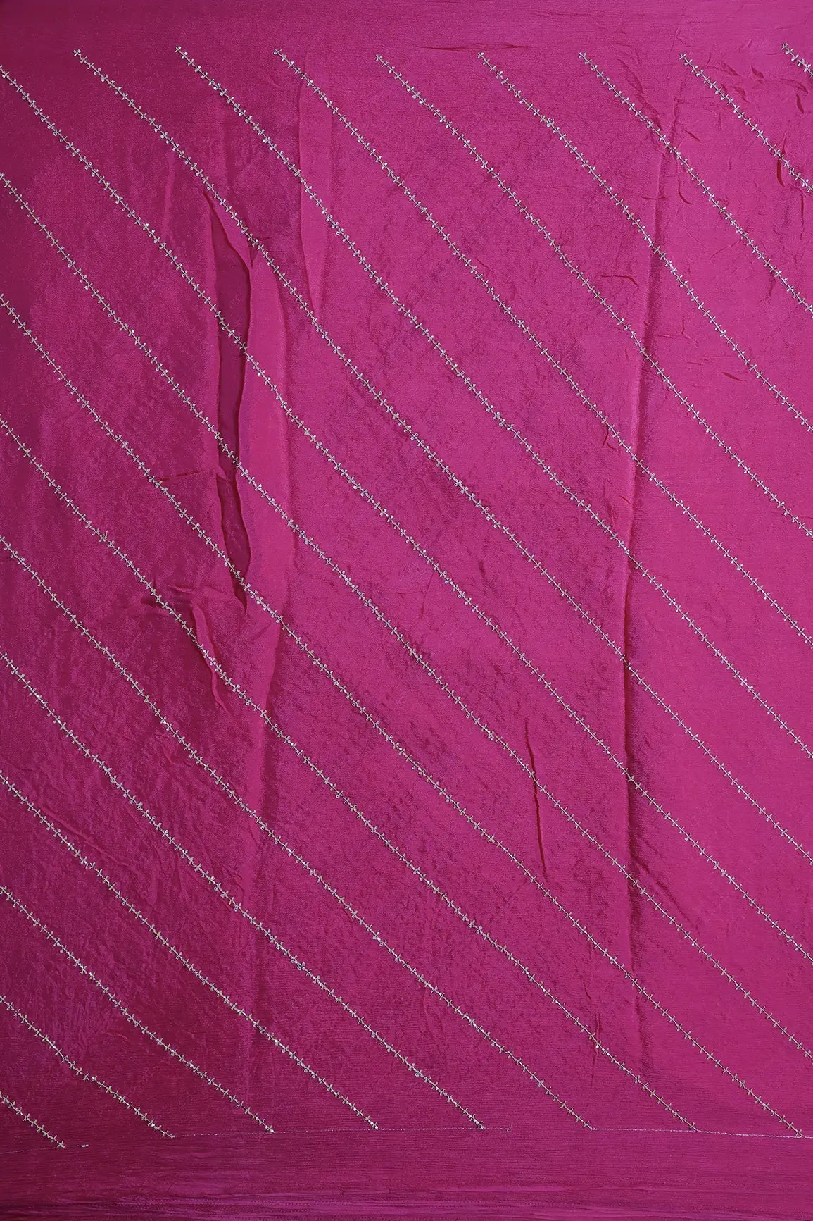 Gold Beads Cut Dana Stripes Embroidery Work On Rani Chinnon Chiffon Fabric - doeraa