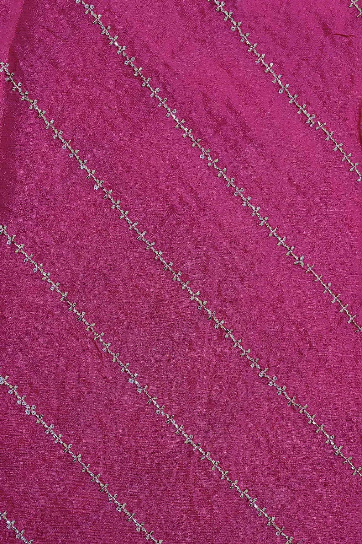 Gold Beads Cut Dana Stripes Embroidery Work On Rani Chinnon Chiffon Fabric - doeraa