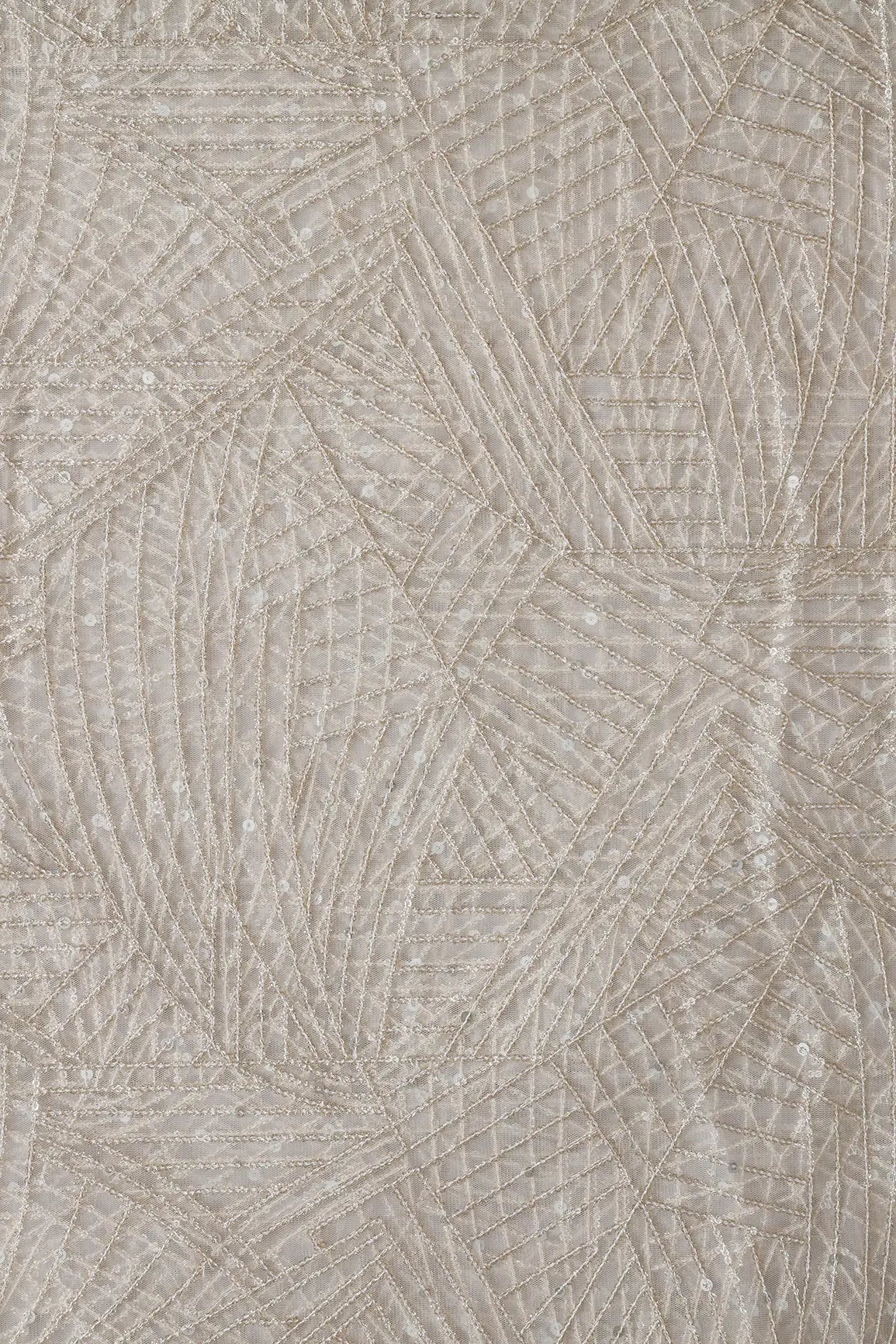 Gold Glitter Small Sequins Geometric Embroidery On Dyeable White Soft Net Fabric - doeraa