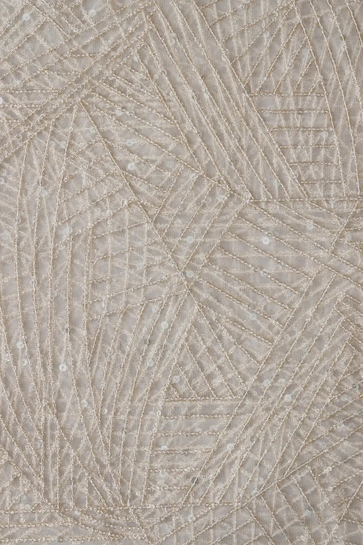 Gold Glitter Small Sequins Geometric Embroidery On Dyeable White Soft Net Fabric - doeraa