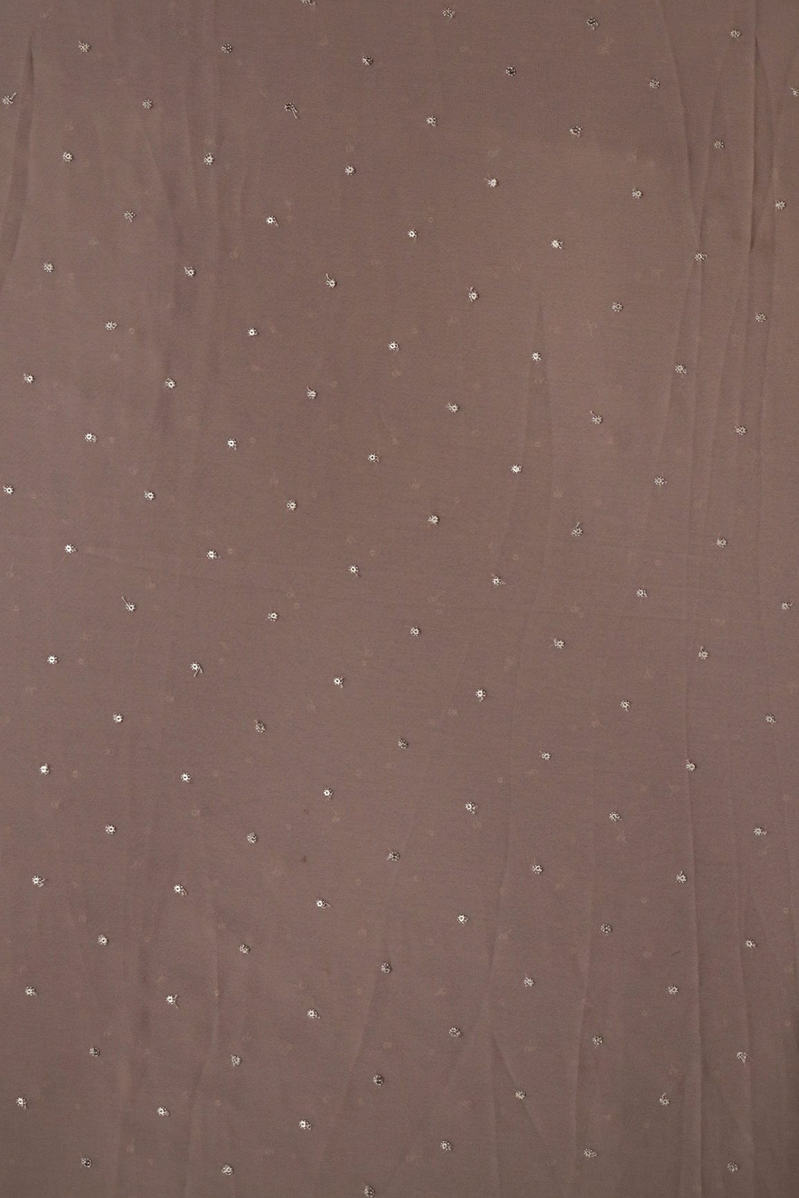 Gold Sequins Small Motif Embroidery Work On Brown Georgette Fabric - doeraa