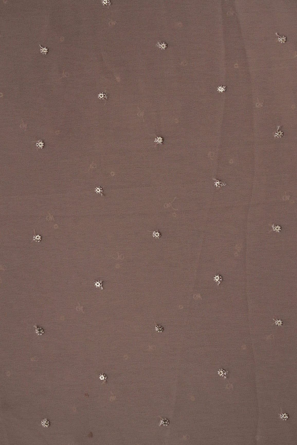 Gold Sequins Small Motif Embroidery Work On Brown Georgette Fabric - doeraa