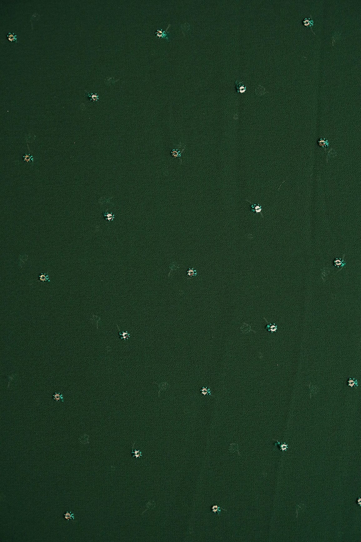 Gold Sequins Small Motif Embroidery Work On Dark Green Georgette Fabric - doeraa
