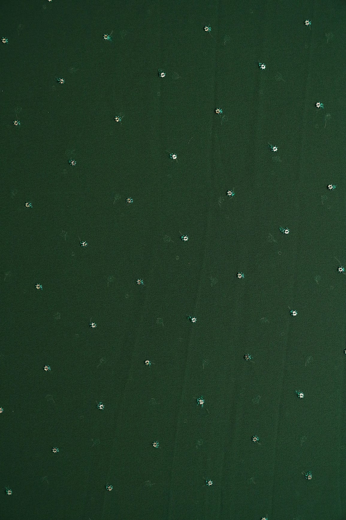 Gold Sequins Small Motif Embroidery Work On Dark Green Georgette Fabric - doeraa