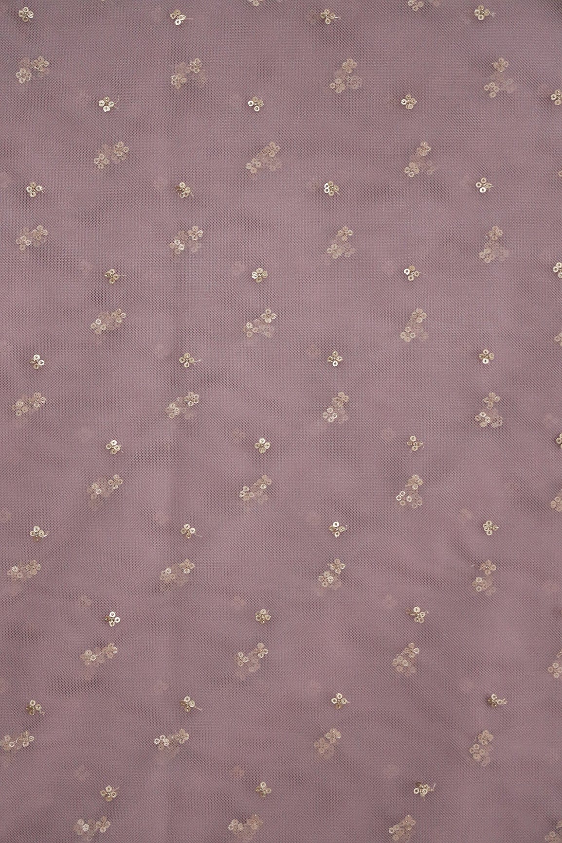 Gold Sequins Small Motif Embroidery Work On Mauve Soft Net Fabric - doeraa