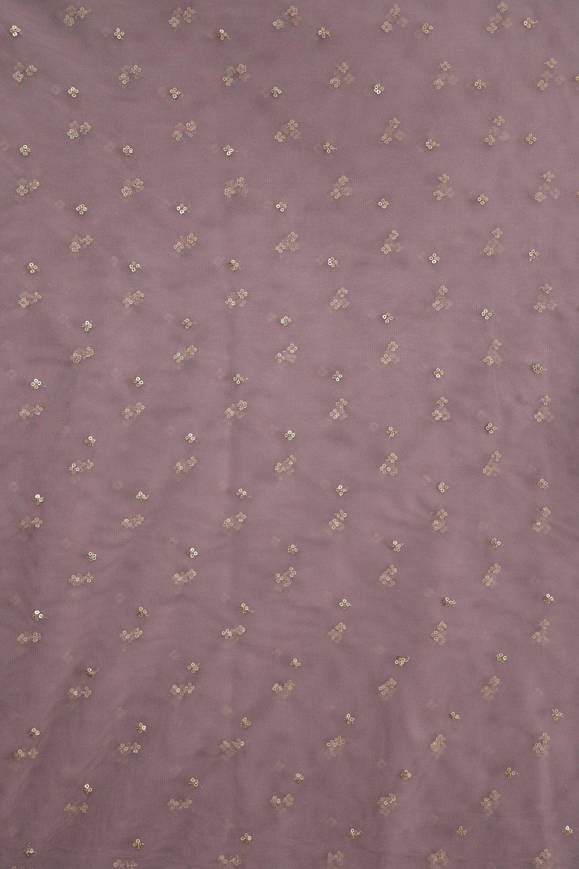 Gold Sequins Small Motif Embroidery Work On Mauve Soft Net Fabric - doeraa