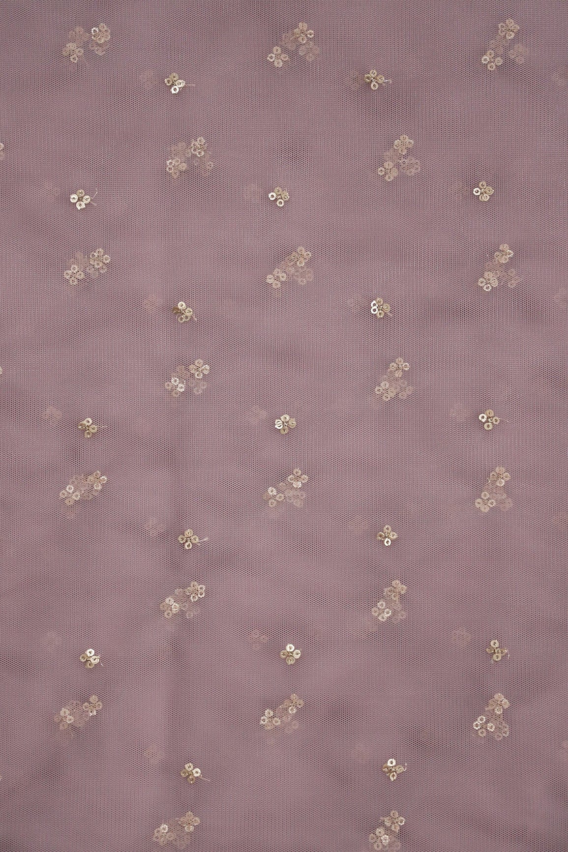 Gold Sequins Small Motif Embroidery Work On Mauve Soft Net Fabric - doeraa