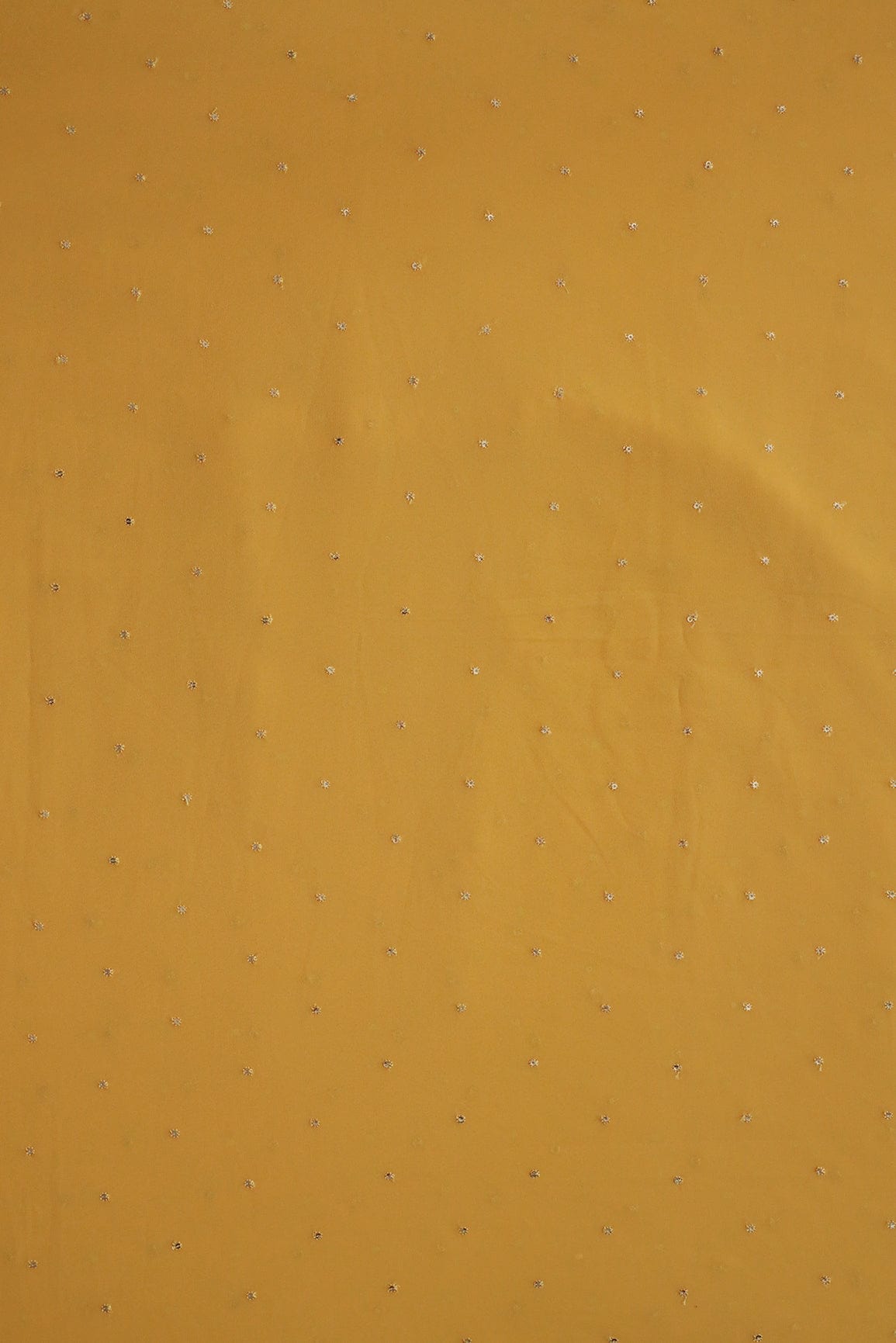 Gold Sequins Small Motif Embroidery Work On Yellow Georgette Fabric - doeraa