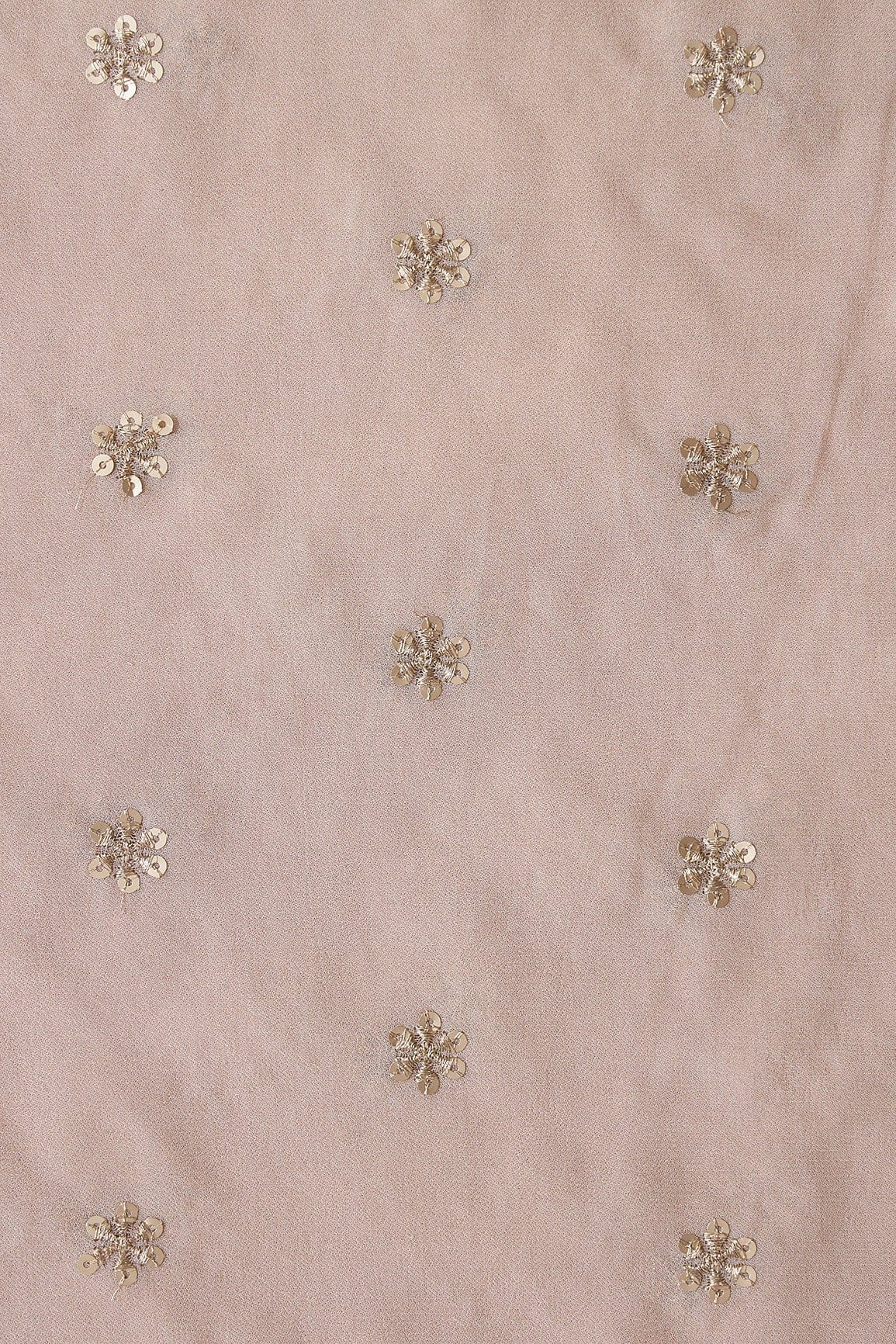 Gold Sequins With Gold Zari Beautiful Small Motif Embroidery On Beige Viscose Georgette Fabric - doeraa