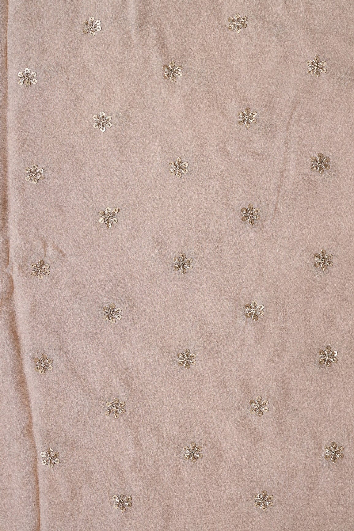 Gold Sequins With Gold Zari Beautiful Small Motif Embroidery On Beige Viscose Georgette Fabric - doeraa