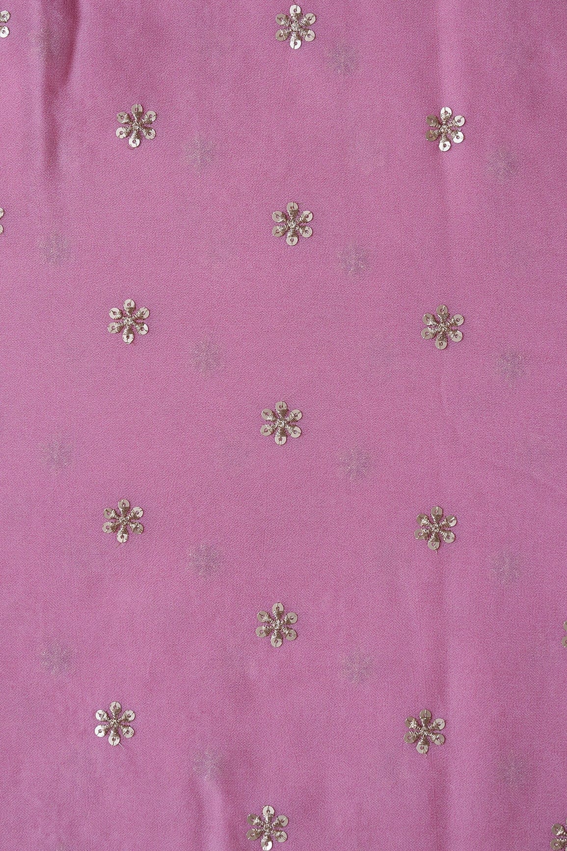 Gold Sequins With Gold Zari Beautiful Small Motif Embroidery On Thulian Pink Viscose Georgette Fabric - doeraa