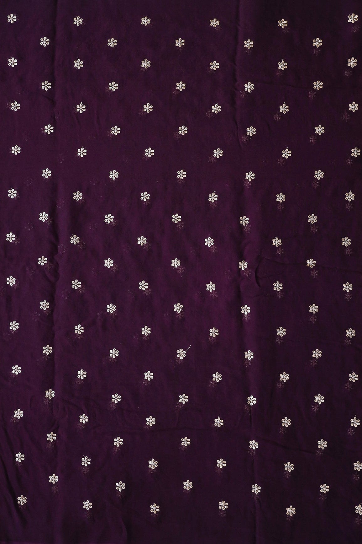 Gold Sequins With Gold Zari Beautiful Small Motif Embroidery On Wine Viscose Georgette Fabric - doeraa