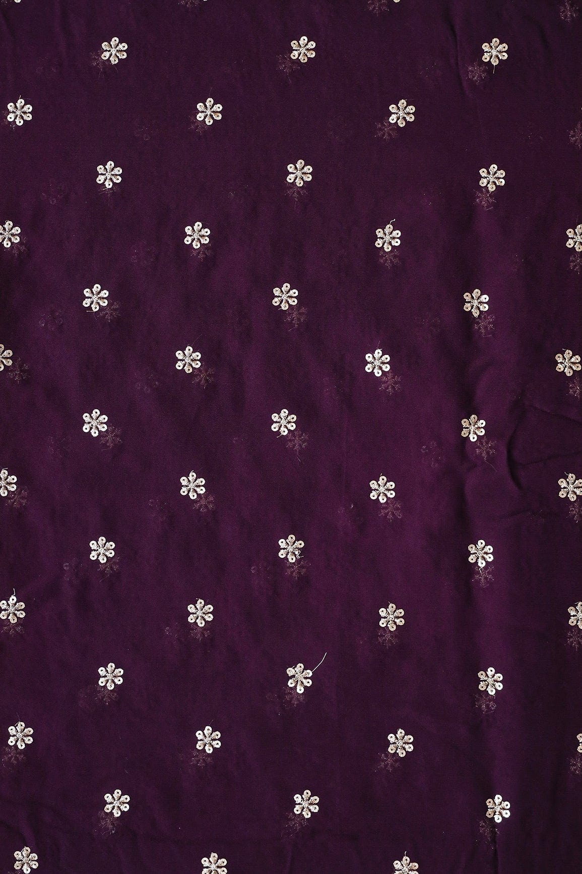 Gold Sequins With Gold Zari Beautiful Small Motif Embroidery On Wine Viscose Georgette Fabric - doeraa