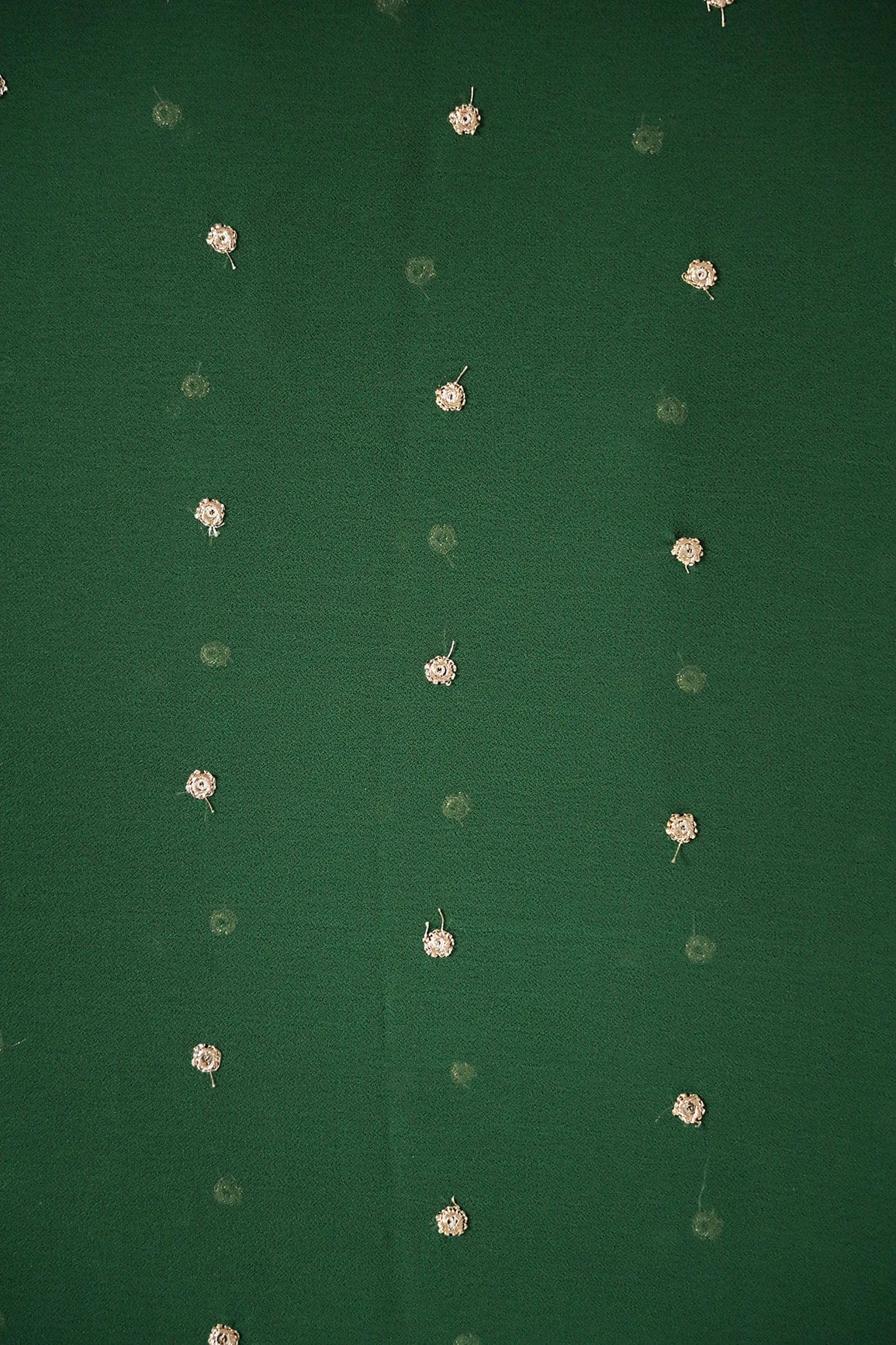 Gold Sequins With Gold Zari Small Motif Embroidery Work On Bottle Green Georgette Fabric - doeraa