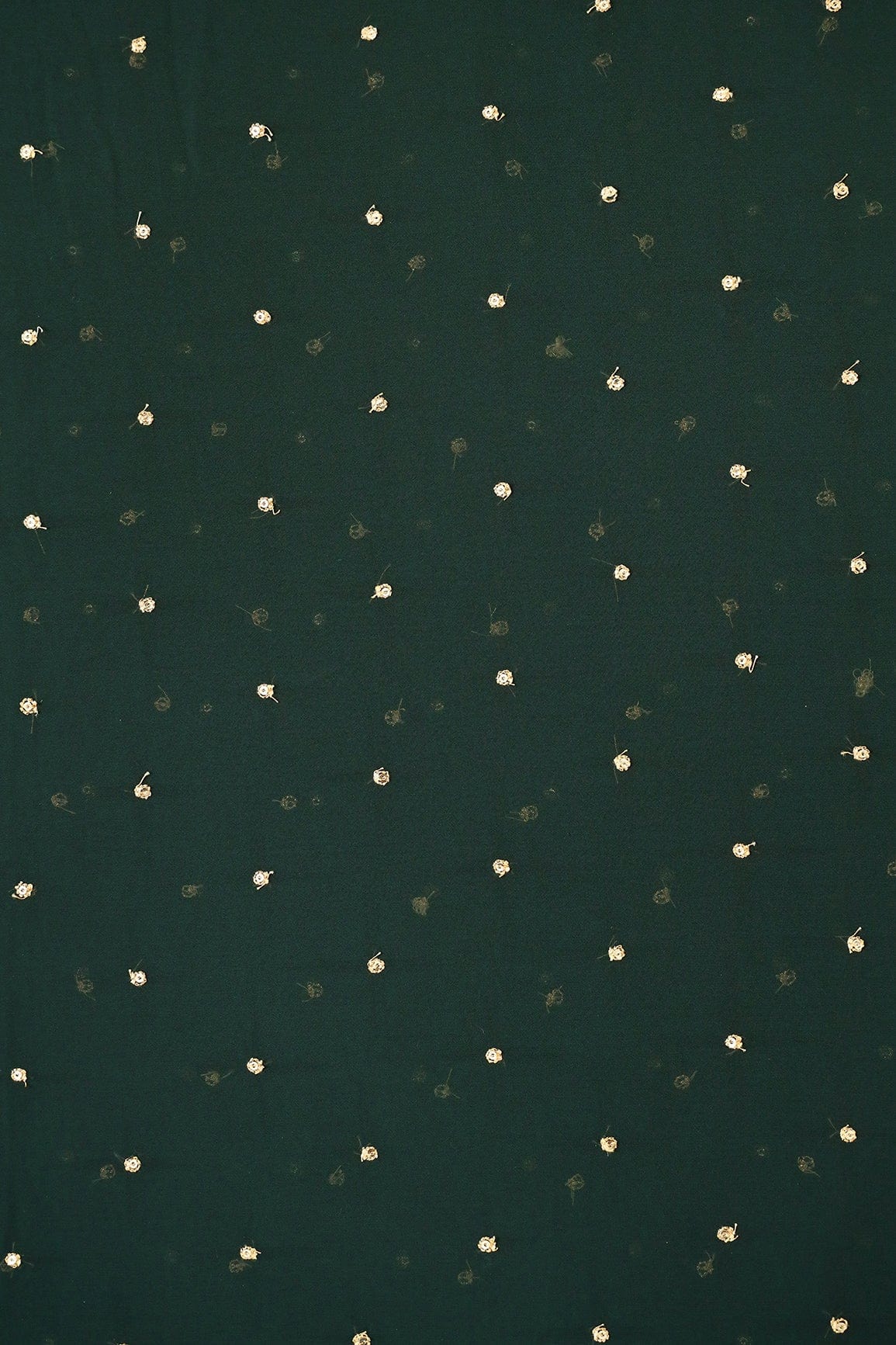 Gold Sequins With Gold Zari Small Motif Embroidery Work On Bottle Green Georgette Fabric - doeraa
