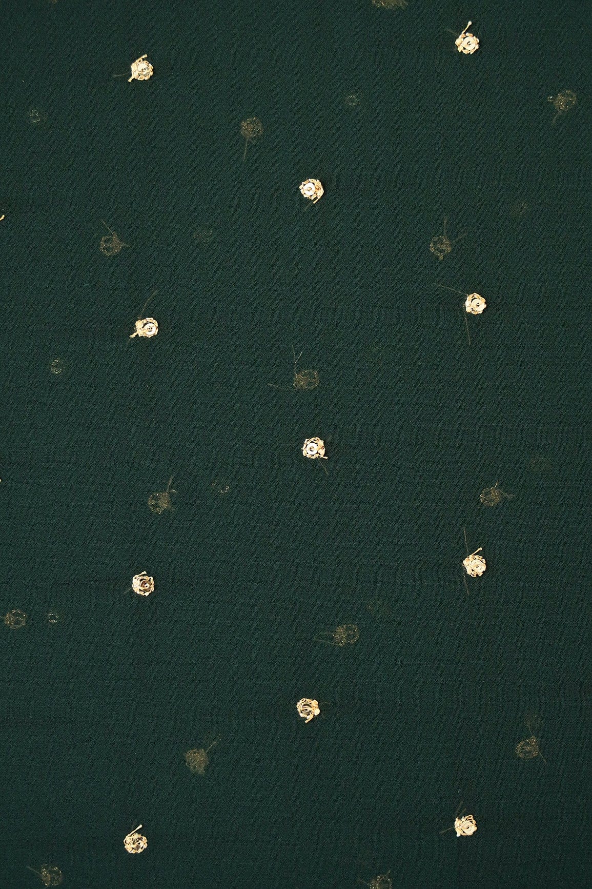 Gold Sequins With Gold Zari Small Motif Embroidery Work On Bottle Green Georgette Fabric - doeraa