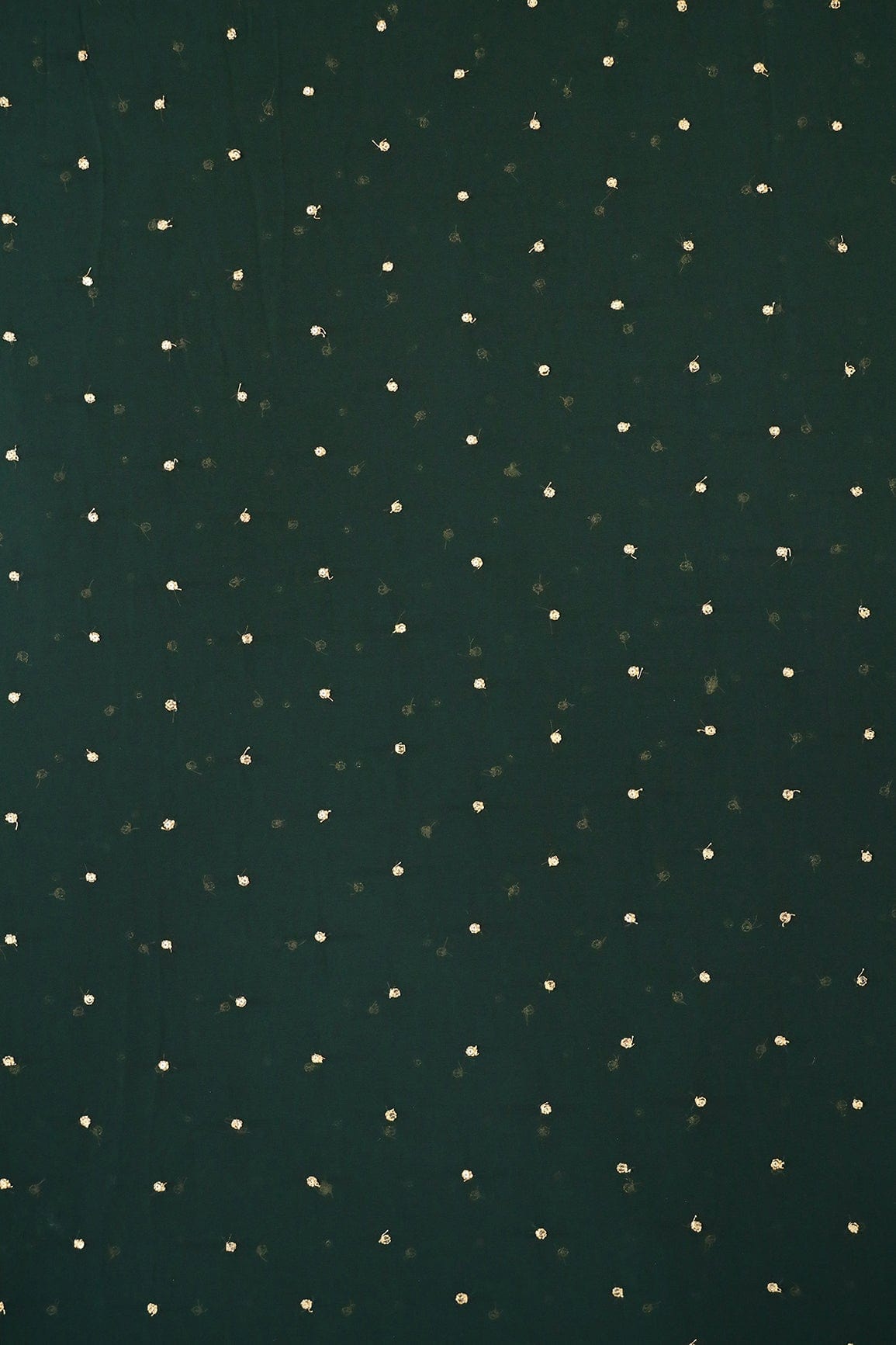 Gold Sequins With Gold Zari Small Motif Embroidery Work On Bottle Green Georgette Fabric - doeraa