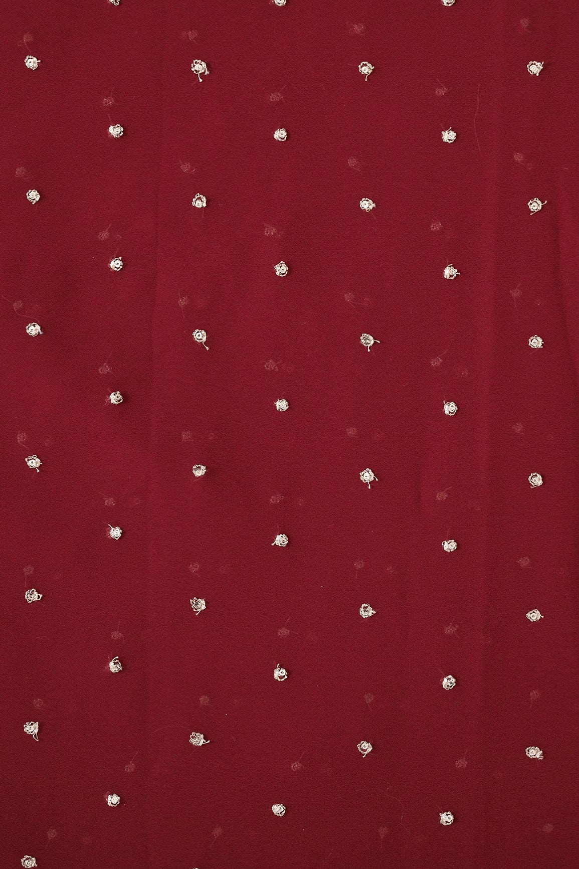 Gold Sequins With Gold Zari Small Motif Embroidery Work On Dark Maroon Georgette Fabric - doeraa