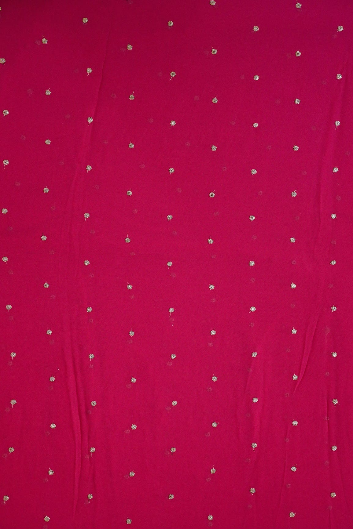 Gold Sequins With Gold Zari Small Motif Embroidery Work On Fuchsia Georgette Fabric - doeraa