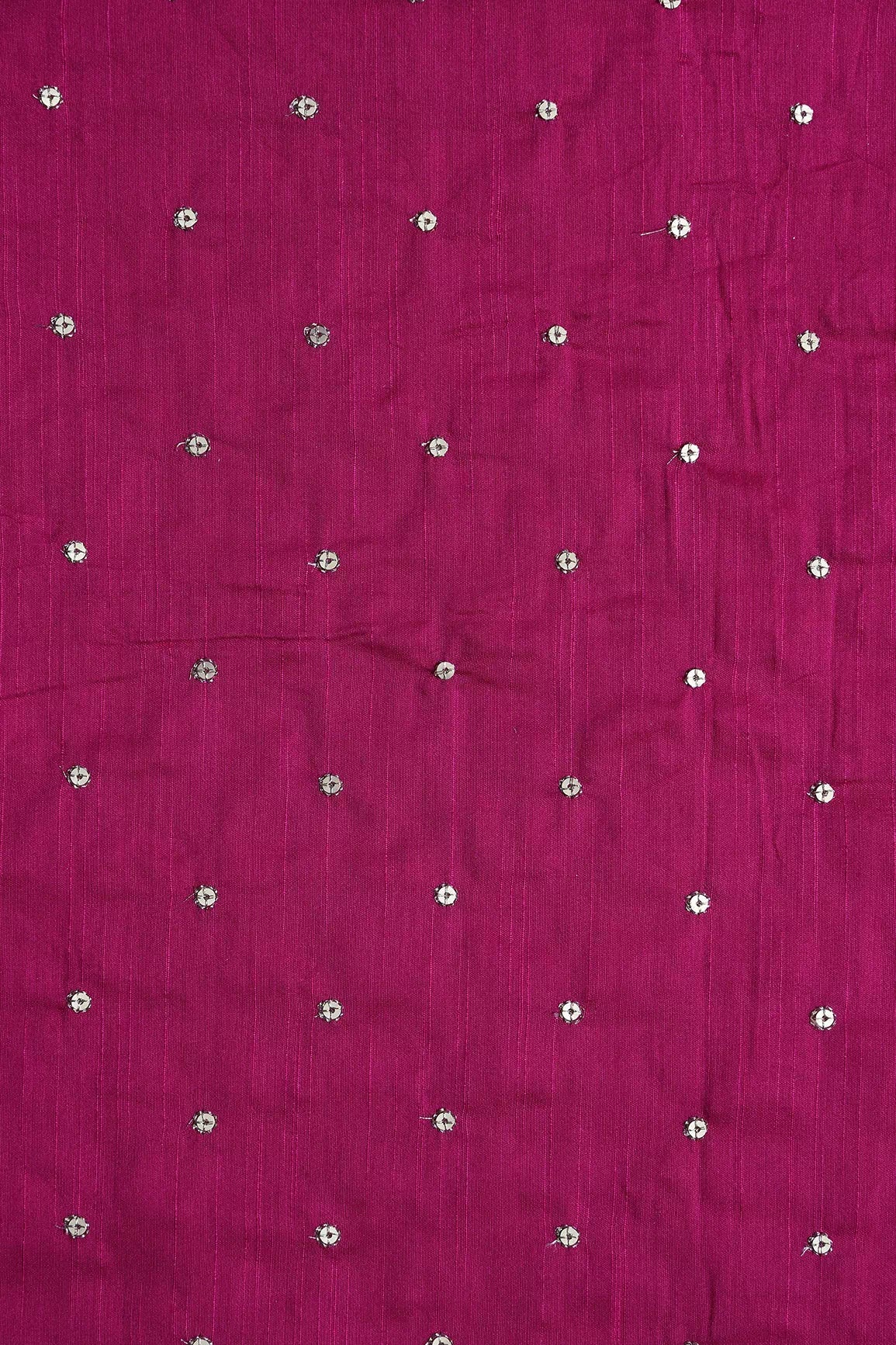 Gold Sequins With Gold Zari Small Motif Embroidery Work On Fuchsia Raw Silk Fabric - doeraa