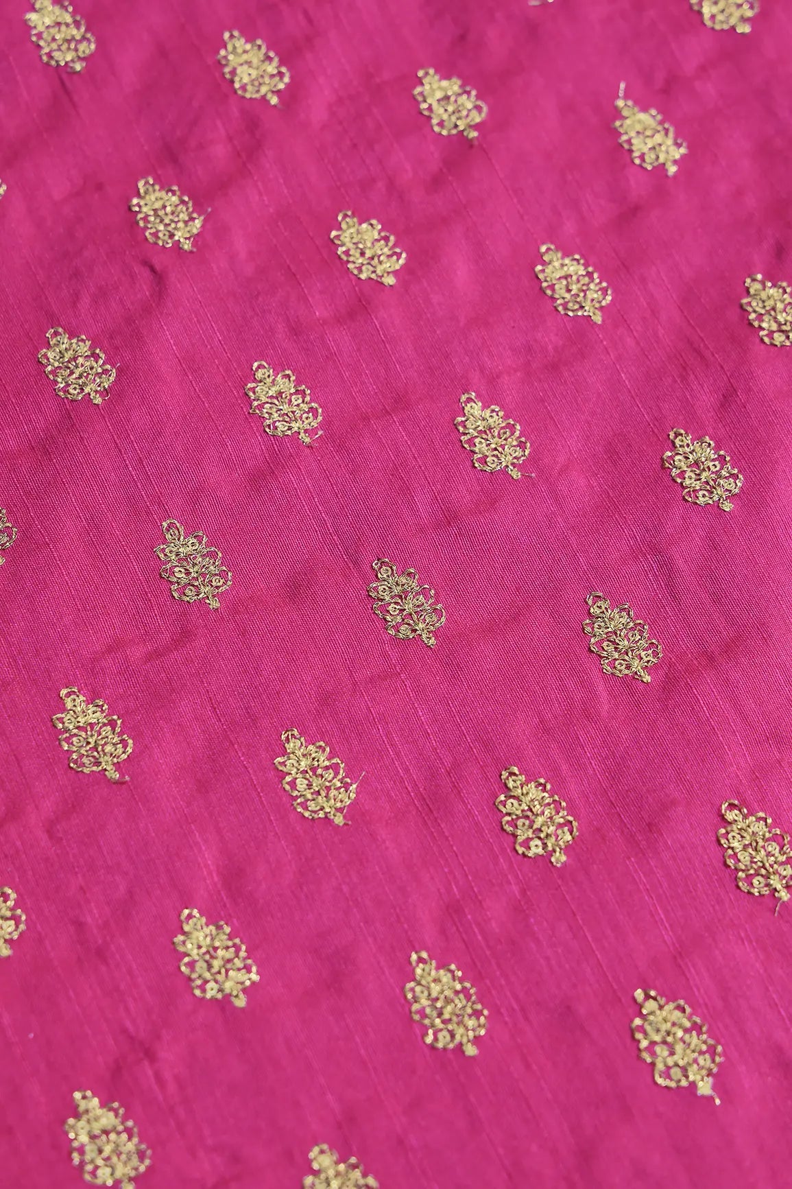 Gold Sequins With Gold Zari Small Motif Embroidery Work On Fuchsia Raw Silk Fabric - doeraa