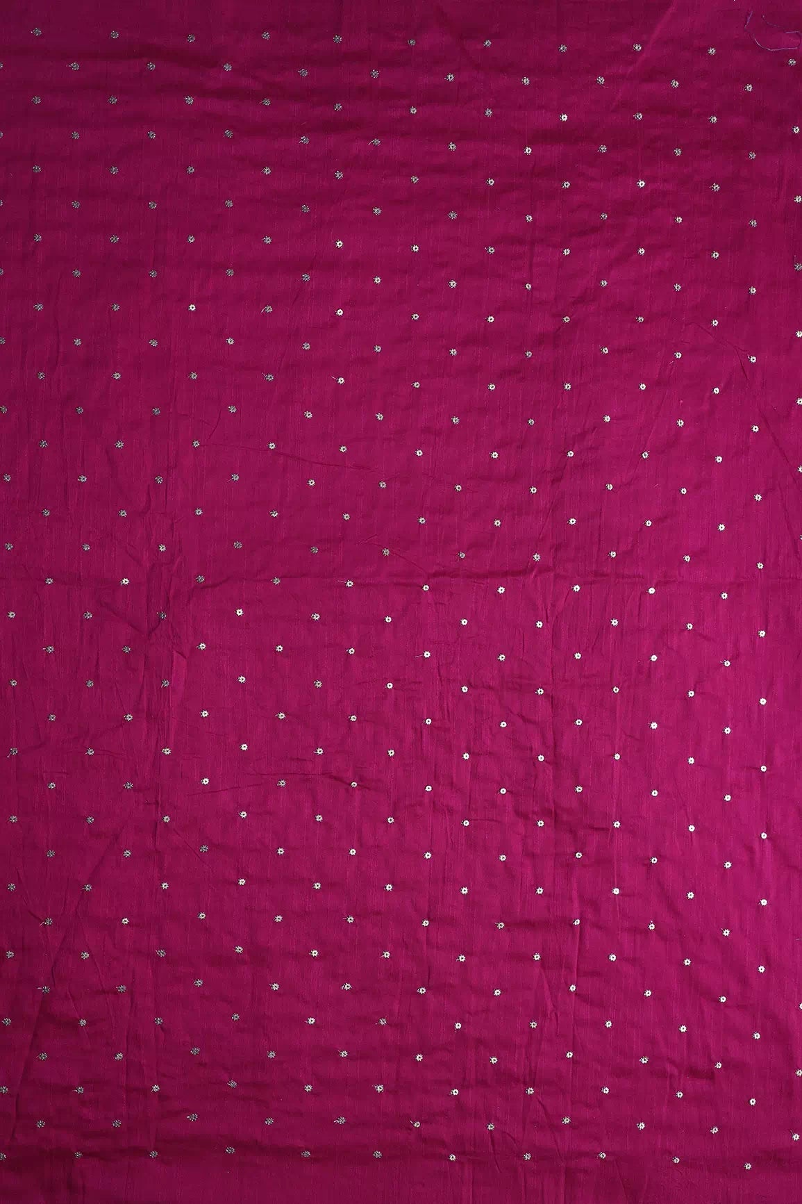 Gold Sequins With Gold Zari Small Motif Embroidery Work On Fuchsia Raw Silk Fabric - doeraa