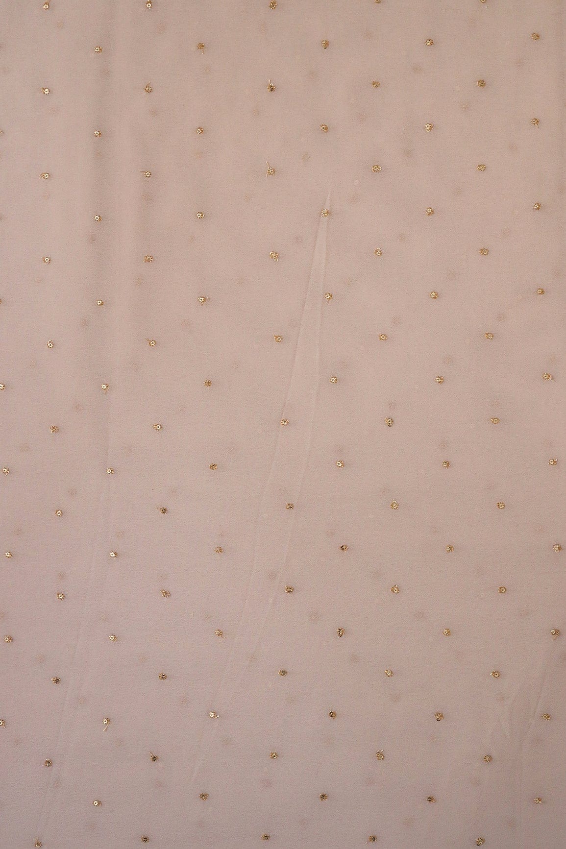 Gold Sequins With Gold Zari Small Motif Embroidery Work On Light Beige Georgette Fabric - doeraa