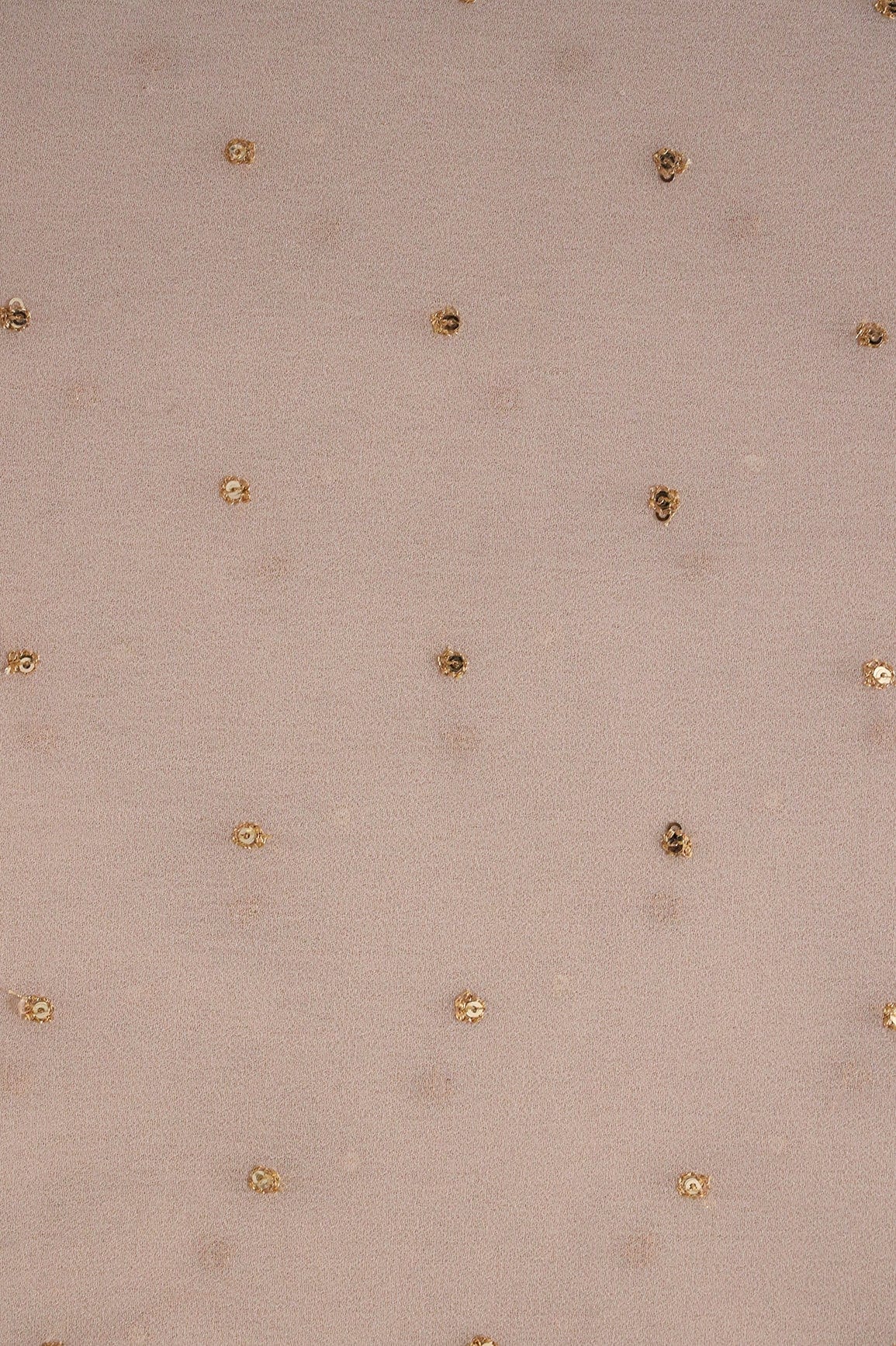 Gold Sequins With Gold Zari Small Motif Embroidery Work On Light Beige Georgette Fabric - doeraa