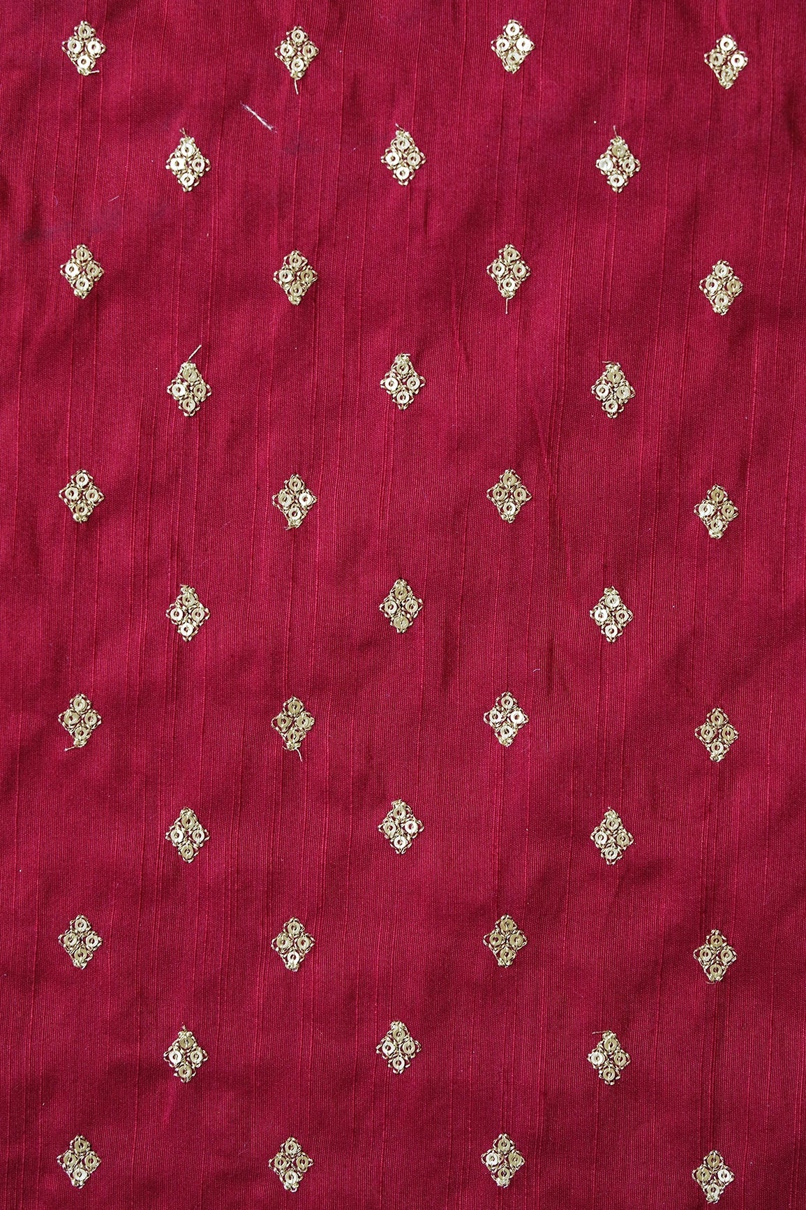 Gold Sequins With Gold Zari Small Motif Embroidery Work On Maroon Raw Silk Fabric - doeraa