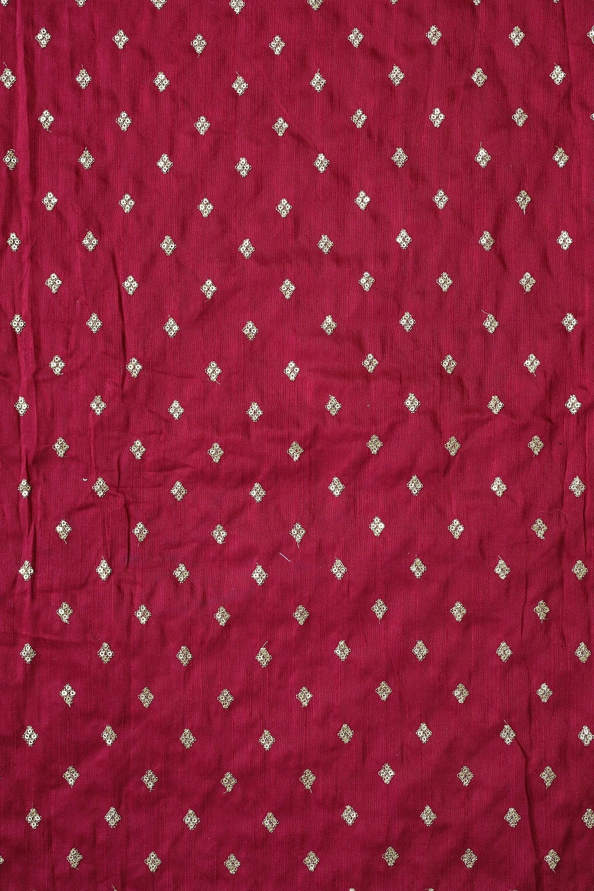 Gold Sequins With Gold Zari Small Motif Embroidery Work On Maroon Raw Silk Fabric - doeraa