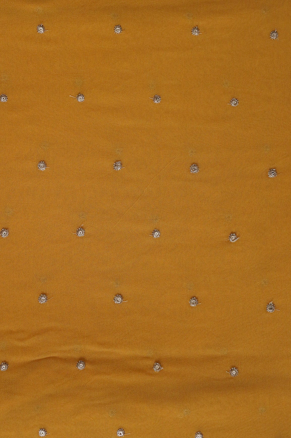 Gold Sequins With Gold Zari Small Motif Embroidery Work On Mustard Yellow Georgette Fabric - doeraa