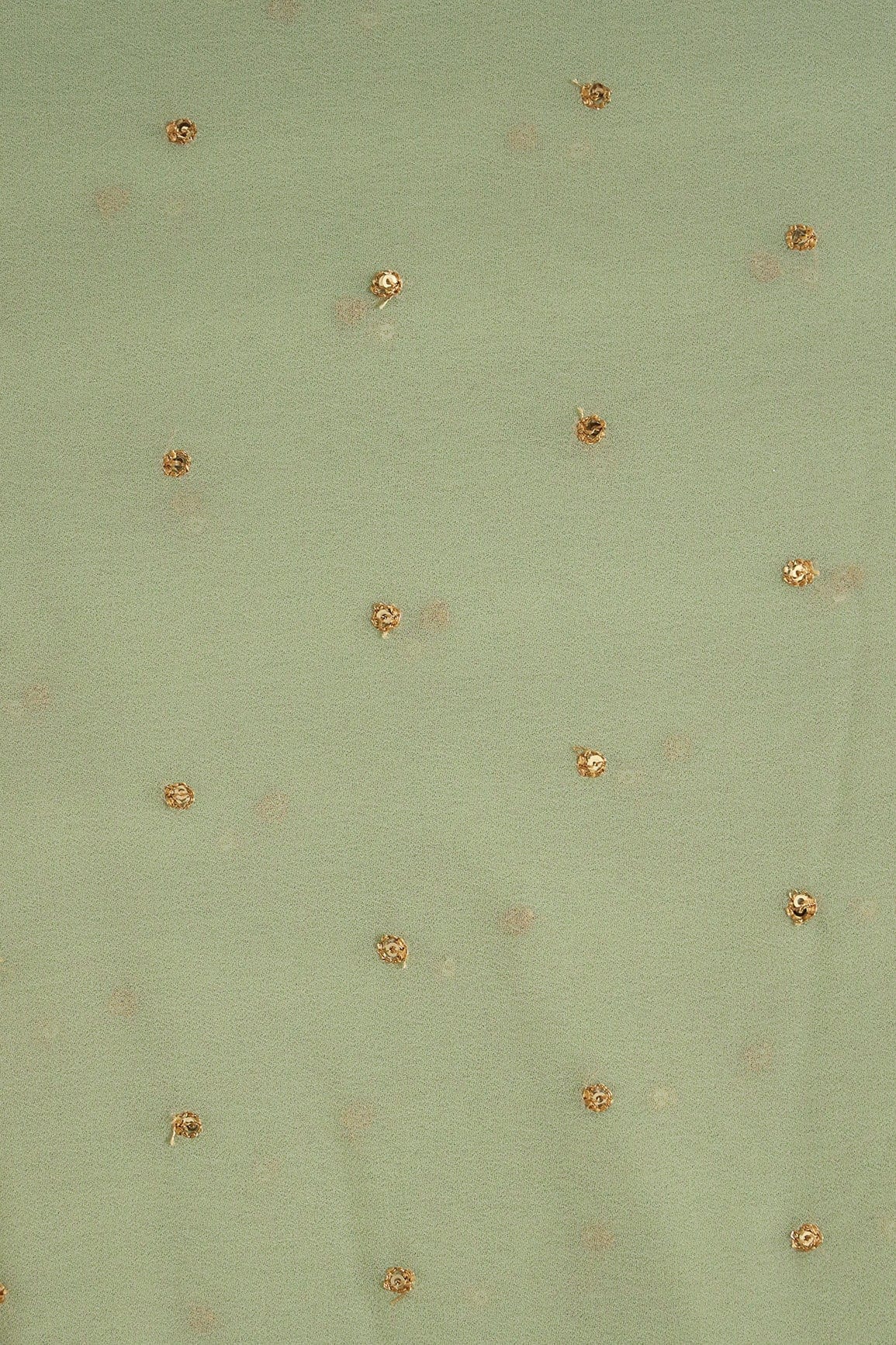 Gold Sequins With Gold Zari Small Motif Embroidery Work On Olive Georgette Fabric - doeraa