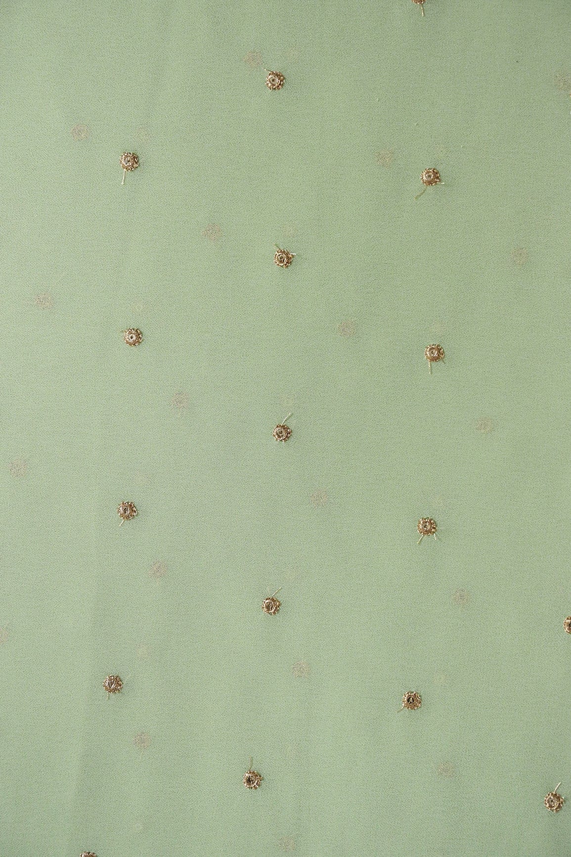 Gold Sequins With Gold Zari Small Motif Embroidery Work On Olive Georgette Fabric - doeraa