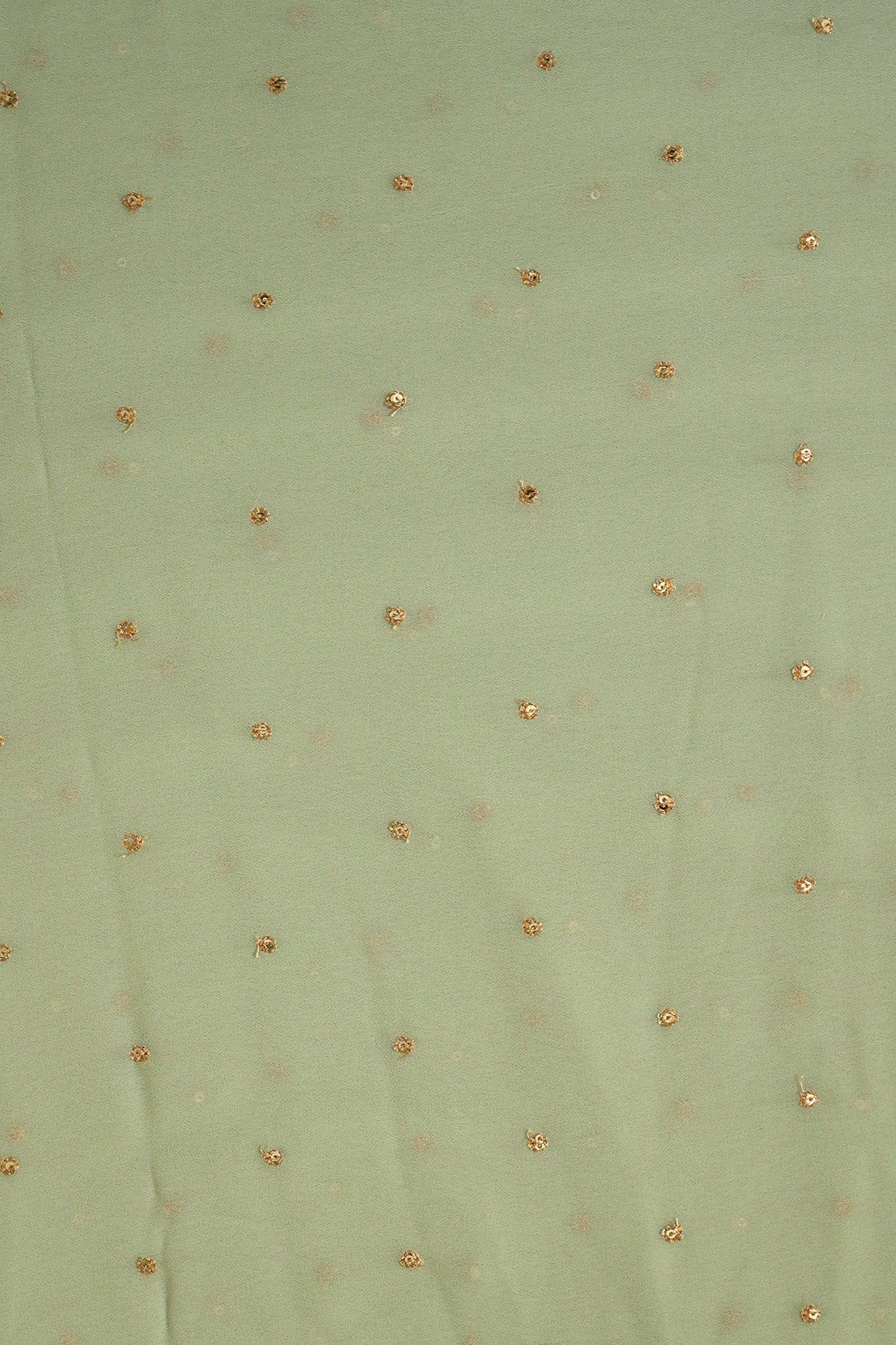 Gold Sequins With Gold Zari Small Motif Embroidery Work On Olive Georgette Fabric - doeraa
