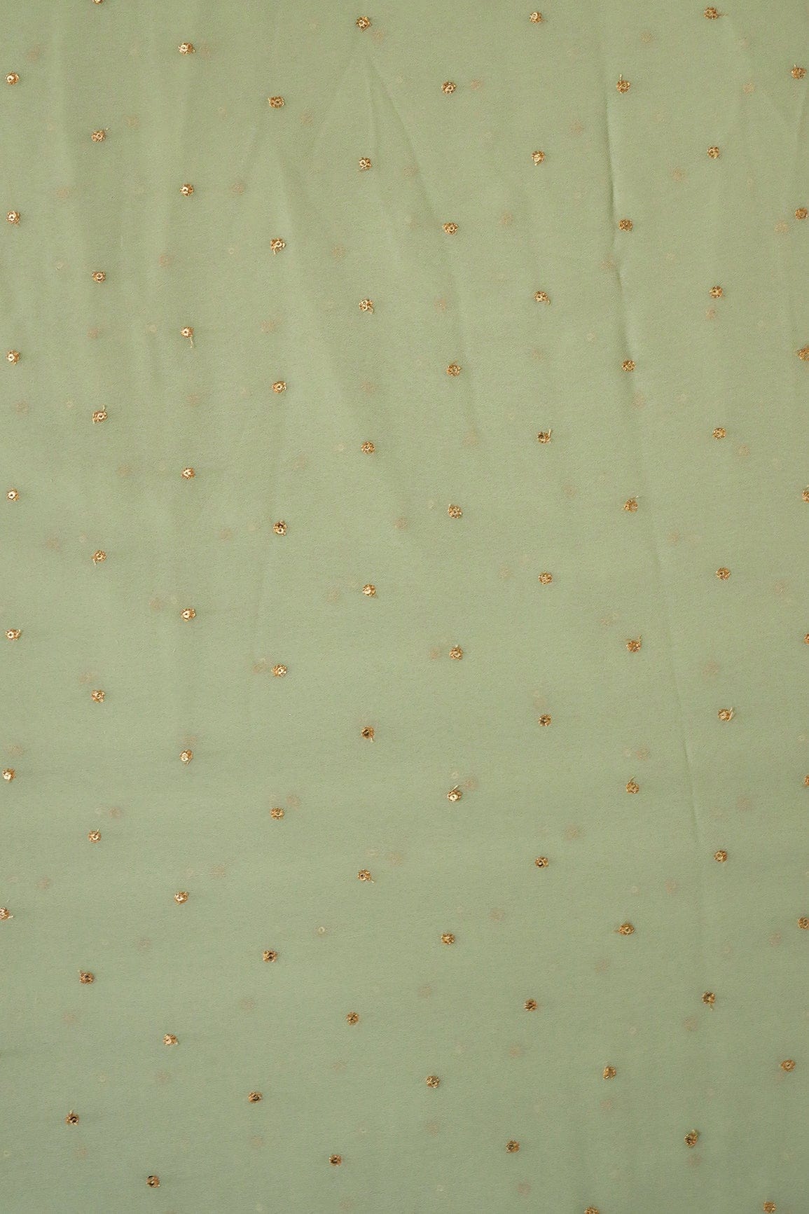 Gold Sequins With Gold Zari Small Motif Embroidery Work On Olive Georgette Fabric - doeraa
