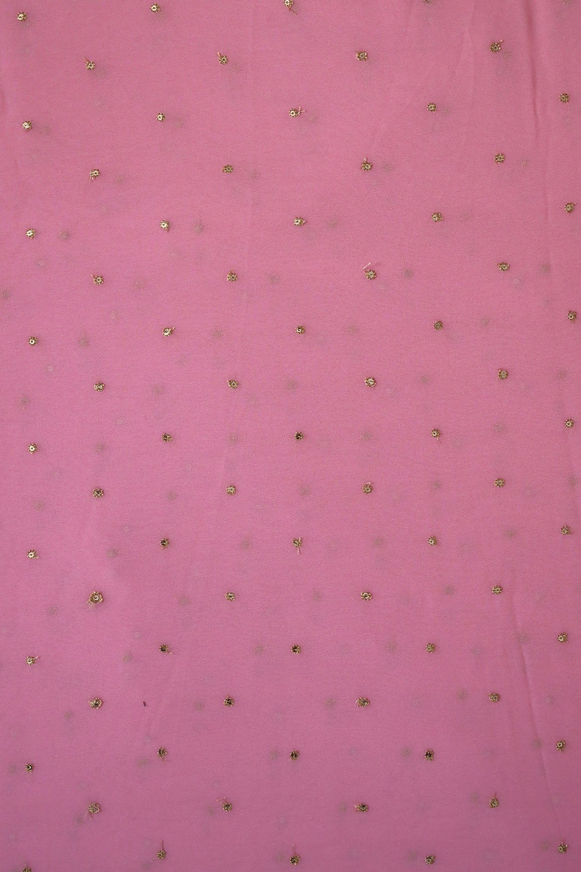 Gold Sequins With Gold Zari Small Motif Embroidery Work On Pink Georgette Fabric - doeraa