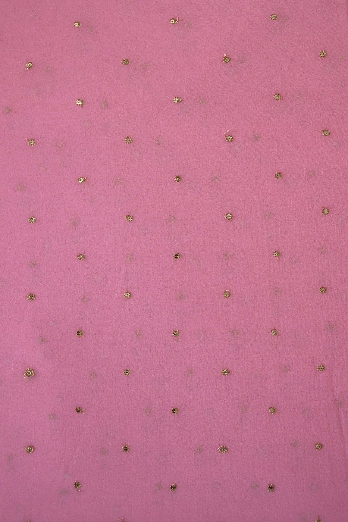 Gold Sequins With Gold Zari Small Motif Embroidery Work On Pink Georgette Fabric - doeraa