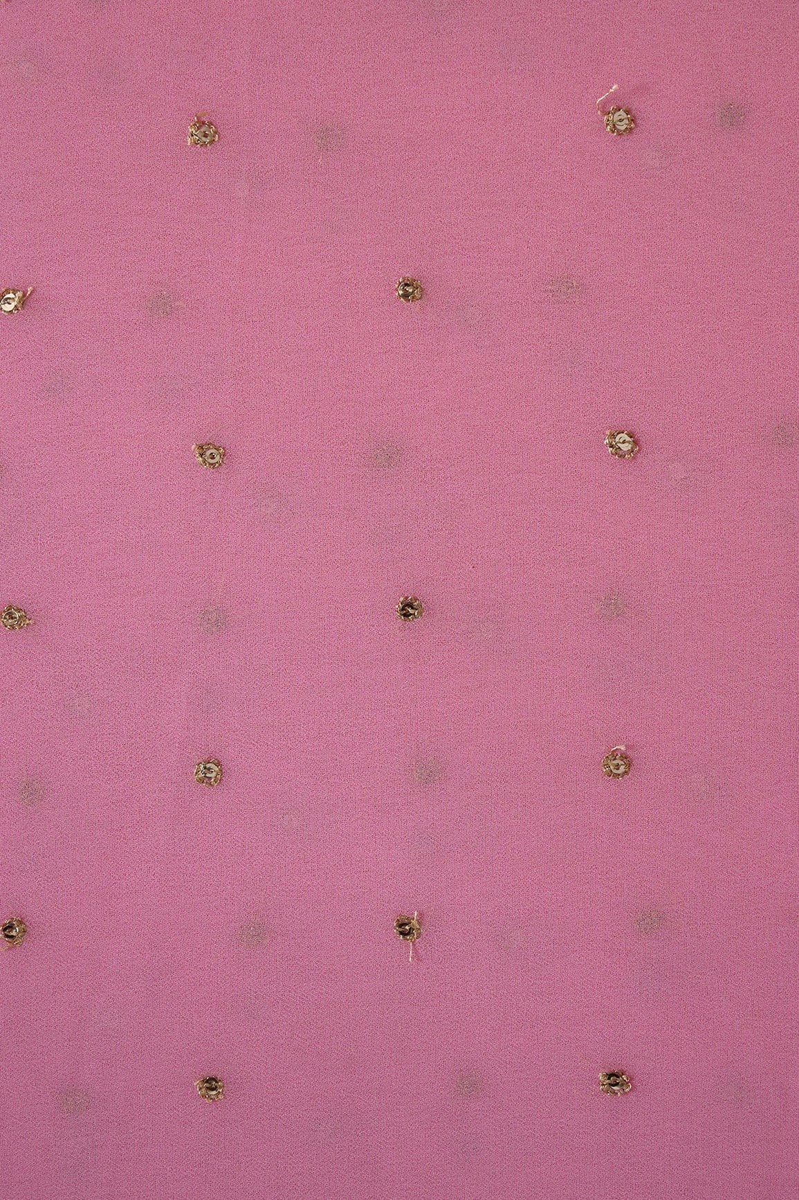 Gold Sequins With Gold Zari Small Motif Embroidery Work On Pink Georgette Fabric - doeraa