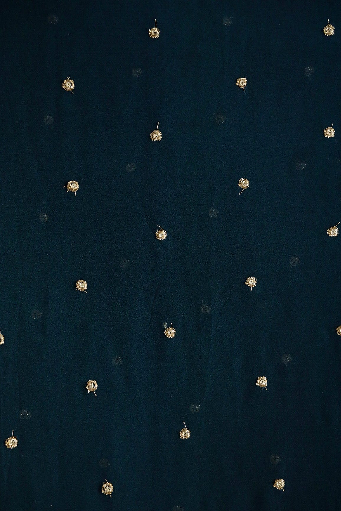Gold Sequins With Gold Zari Small Motif Embroidery Work On Prussian Blue Georgette Fabric - doeraa