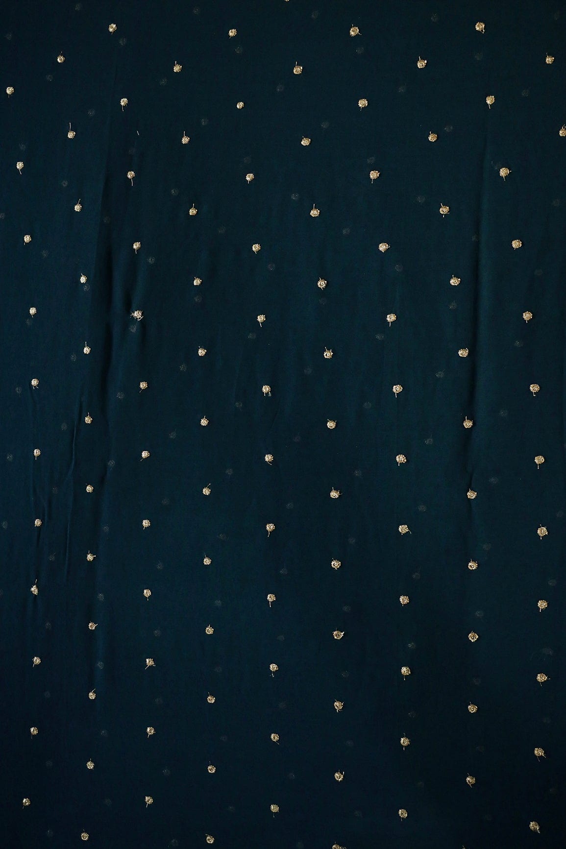 Gold Sequins With Gold Zari Small Motif Embroidery Work On Prussian Blue Georgette Fabric - doeraa