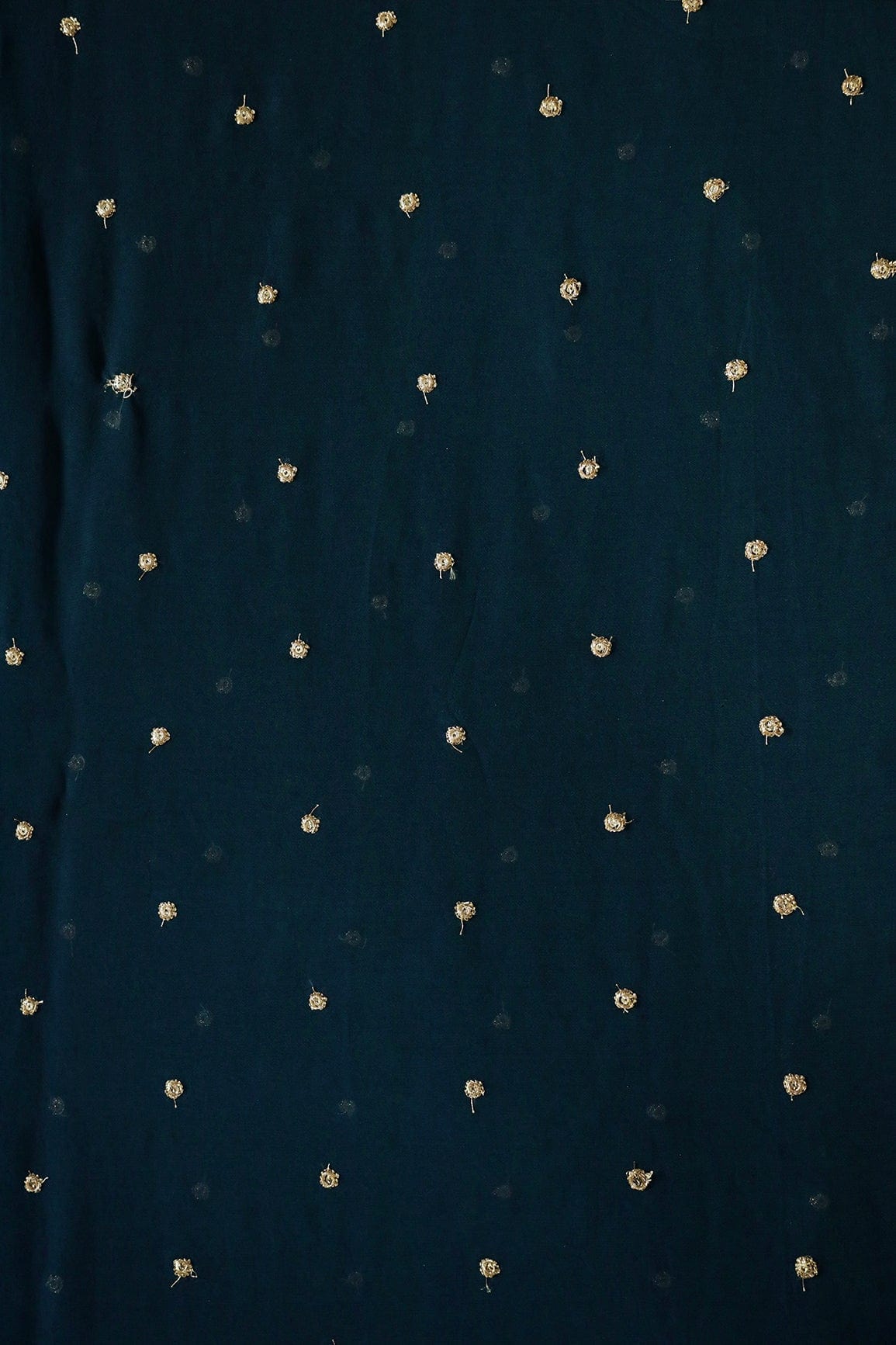 Gold Sequins With Gold Zari Small Motif Embroidery Work On Prussian Blue Georgette Fabric - doeraa