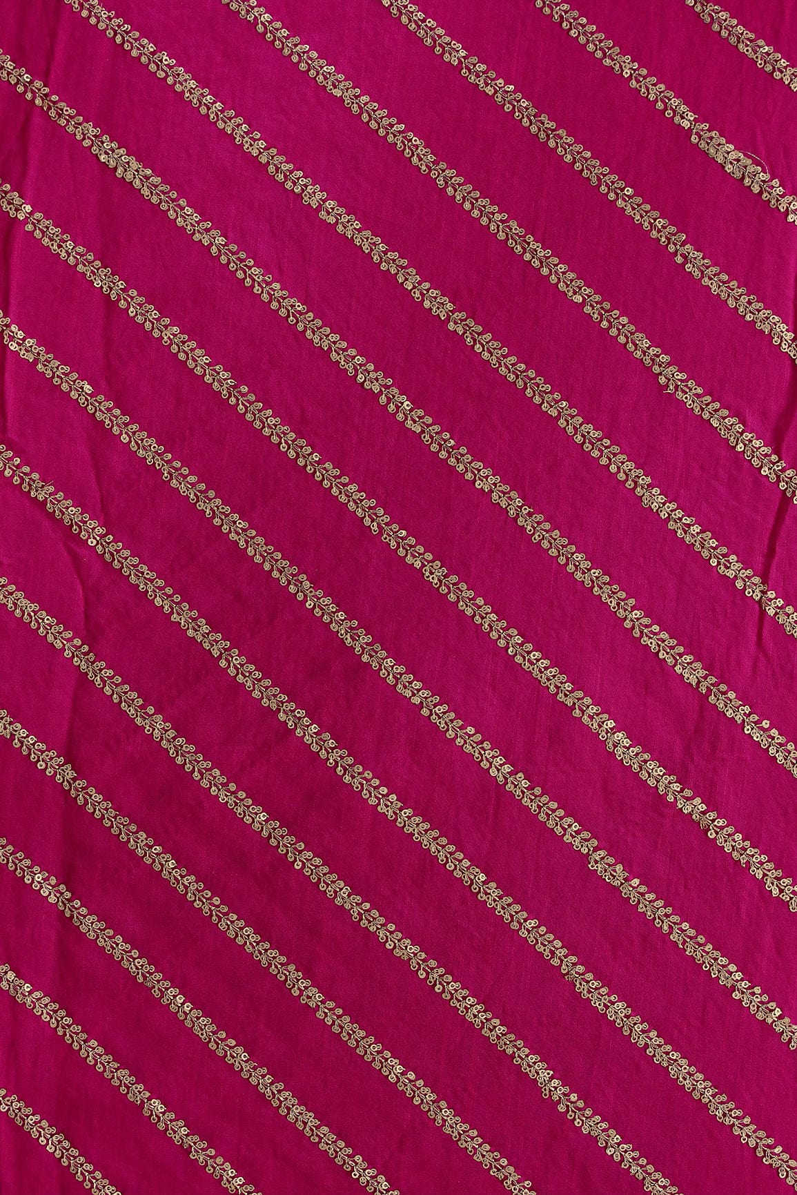 Gold Sequins With Gold Zari Stripes Embroidery Work On Rani Raw Silk Fabric - doeraa