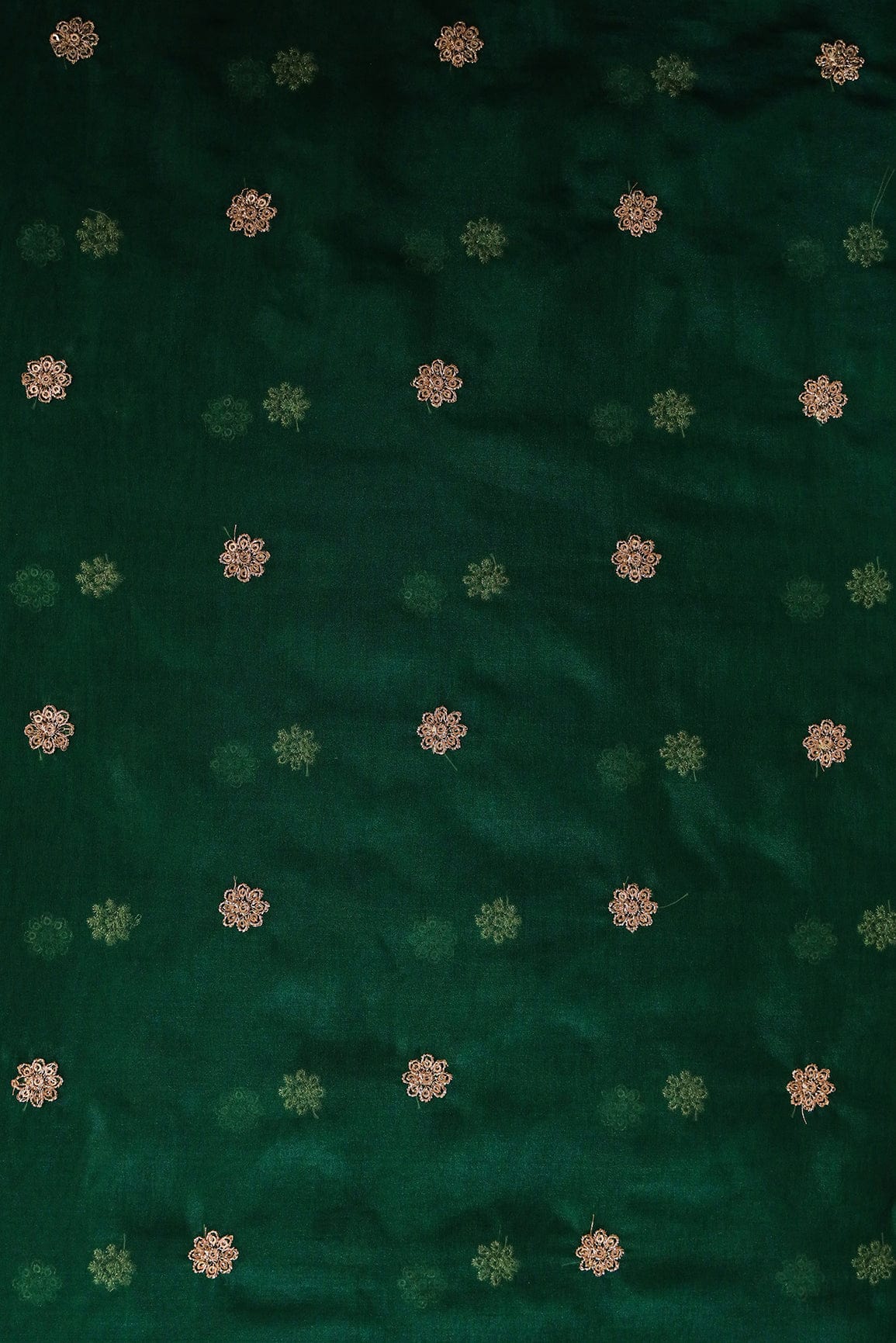 Gold Sequins with Zari Embroidery Work Bottle Green Organza Fabric - doeraa