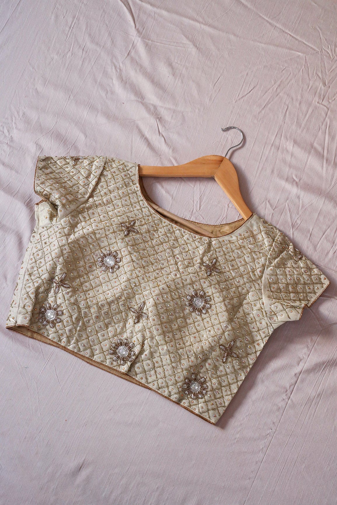 Gold Toned Hand Work Embroidery Pure Cotton Zari Stitched Blouse - doeraa