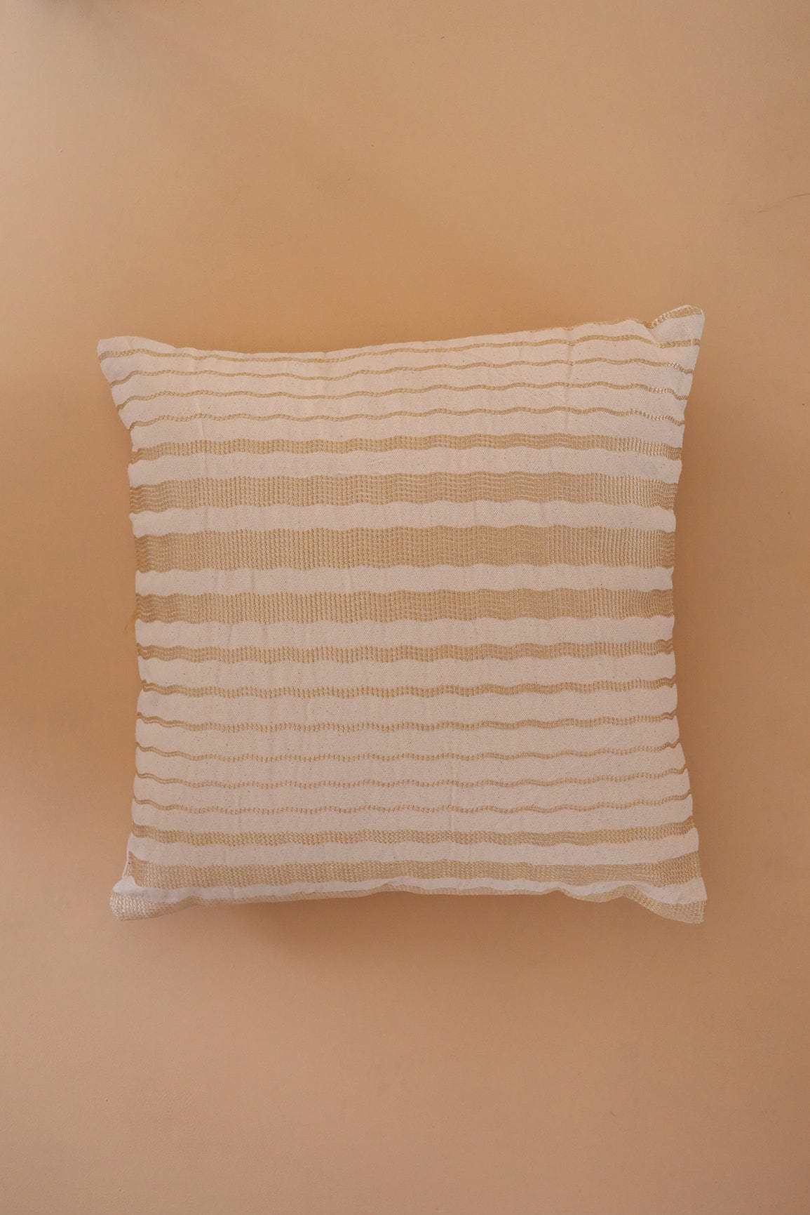 Gold Waves Embroidery on off white cotton Cushion Cover (16*16 inches) - doeraa
