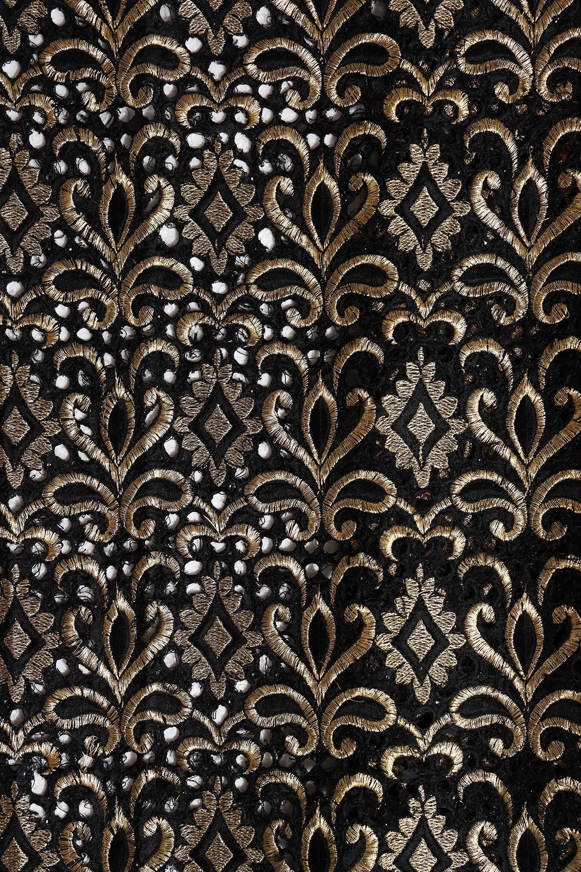 Gold Zari Embroidery Work With Black Thread Work On Black Cut Work Fabric - doeraa