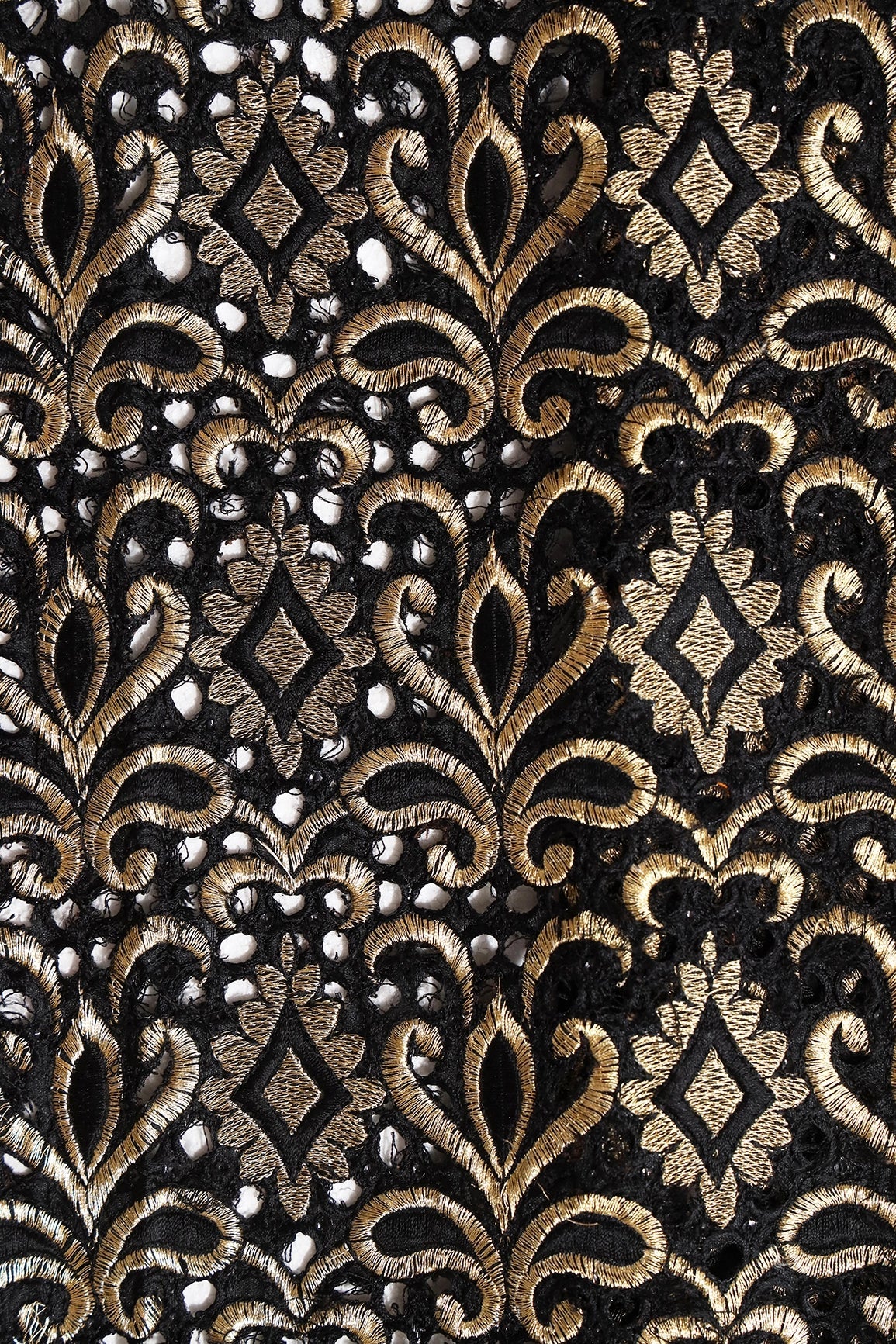 Gold Zari Embroidery Work With Black Thread Work On Black Cut Work Fabric - doeraa