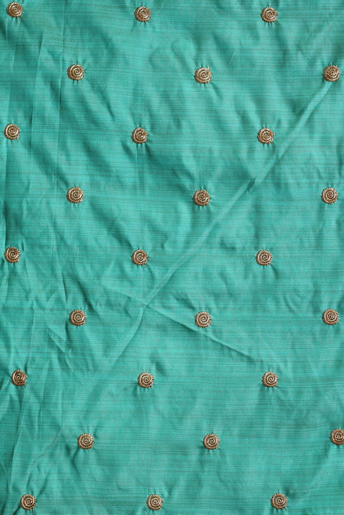 Gold Zari Small Motif Embroidery Work On Rama Bamboo Silk Fabric - doeraa