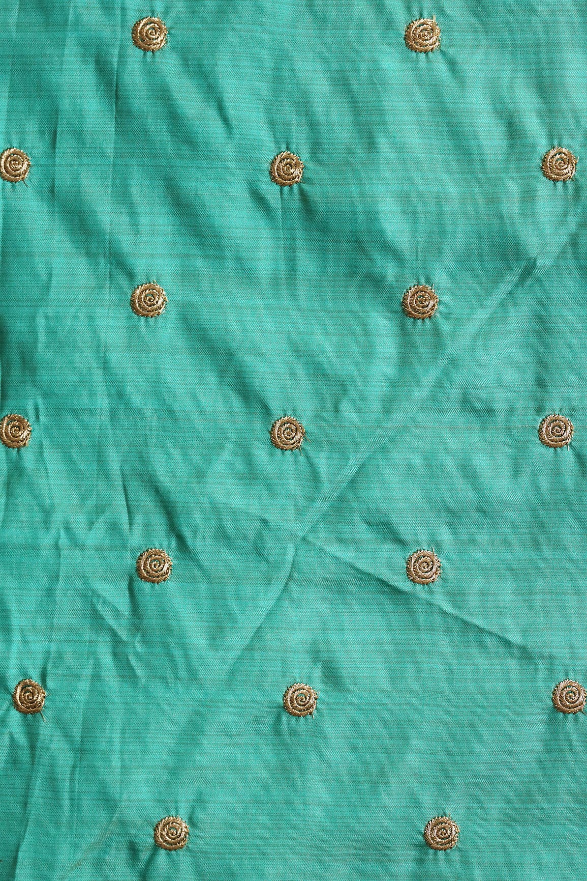 Gold Zari Small Motif Embroidery Work On Rama Bamboo Silk Fabric - doeraa
