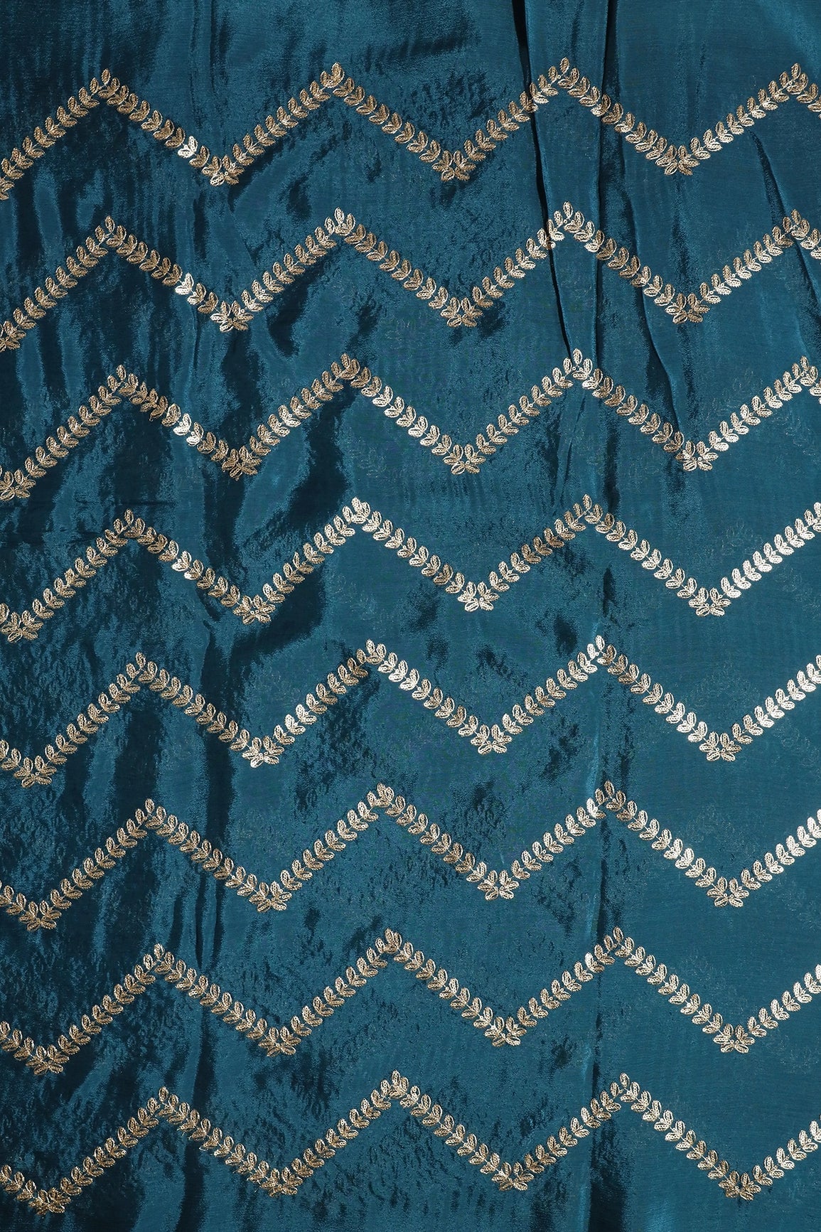 Gold Zari With Gold Sequins Chevron Embroidery Work On Rama Chinnon Chiffon Fabric - doeraa